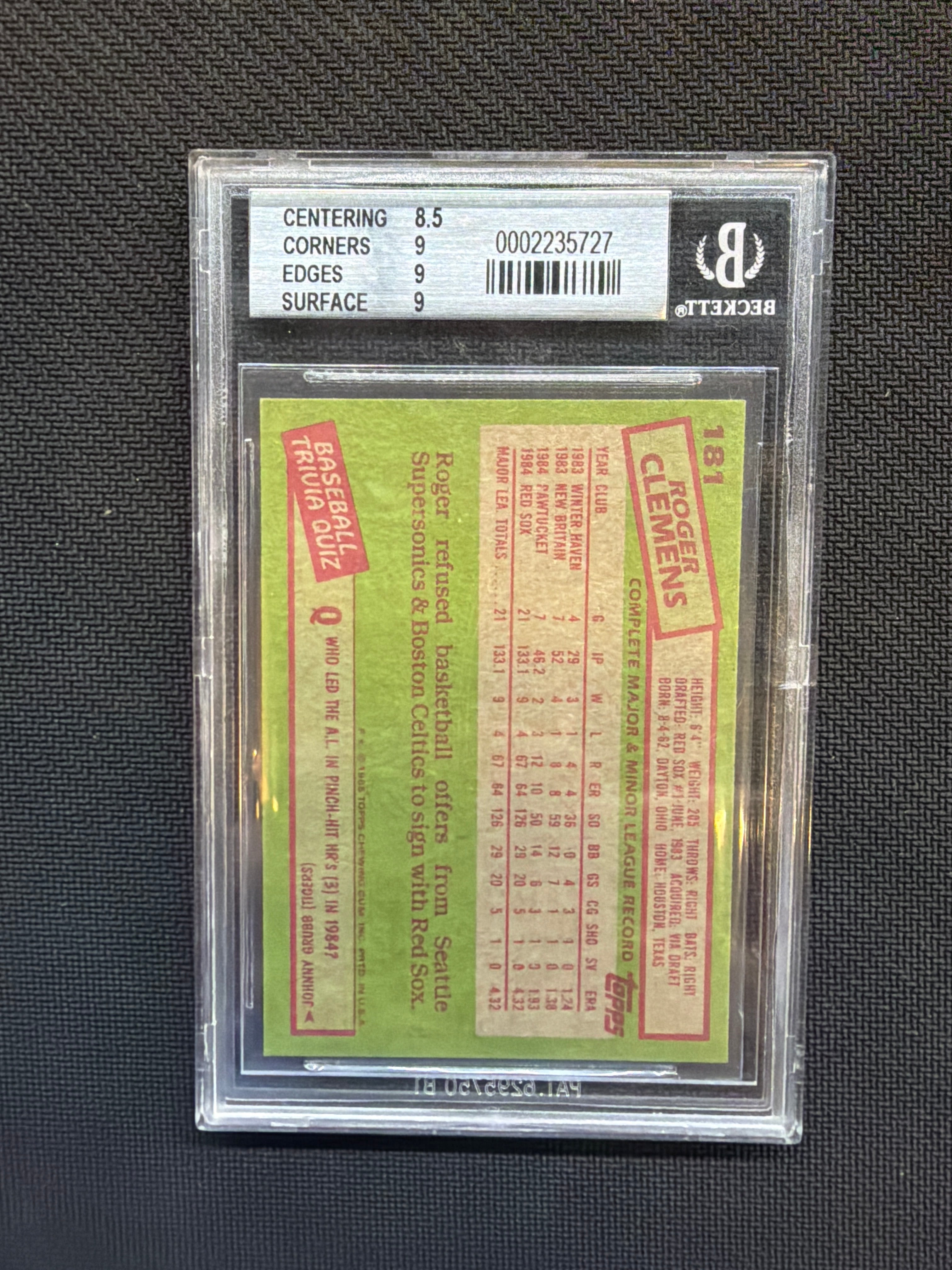 1985 Topps Roger Clemens #181 Rookie BGS 9