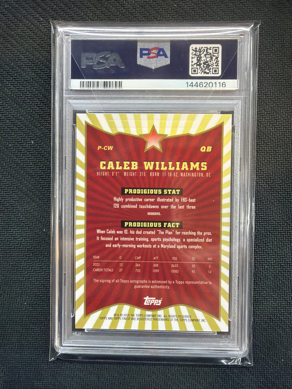 2024 Finest Caleb Williams Prodigies Rookie Auto PSA 10 116