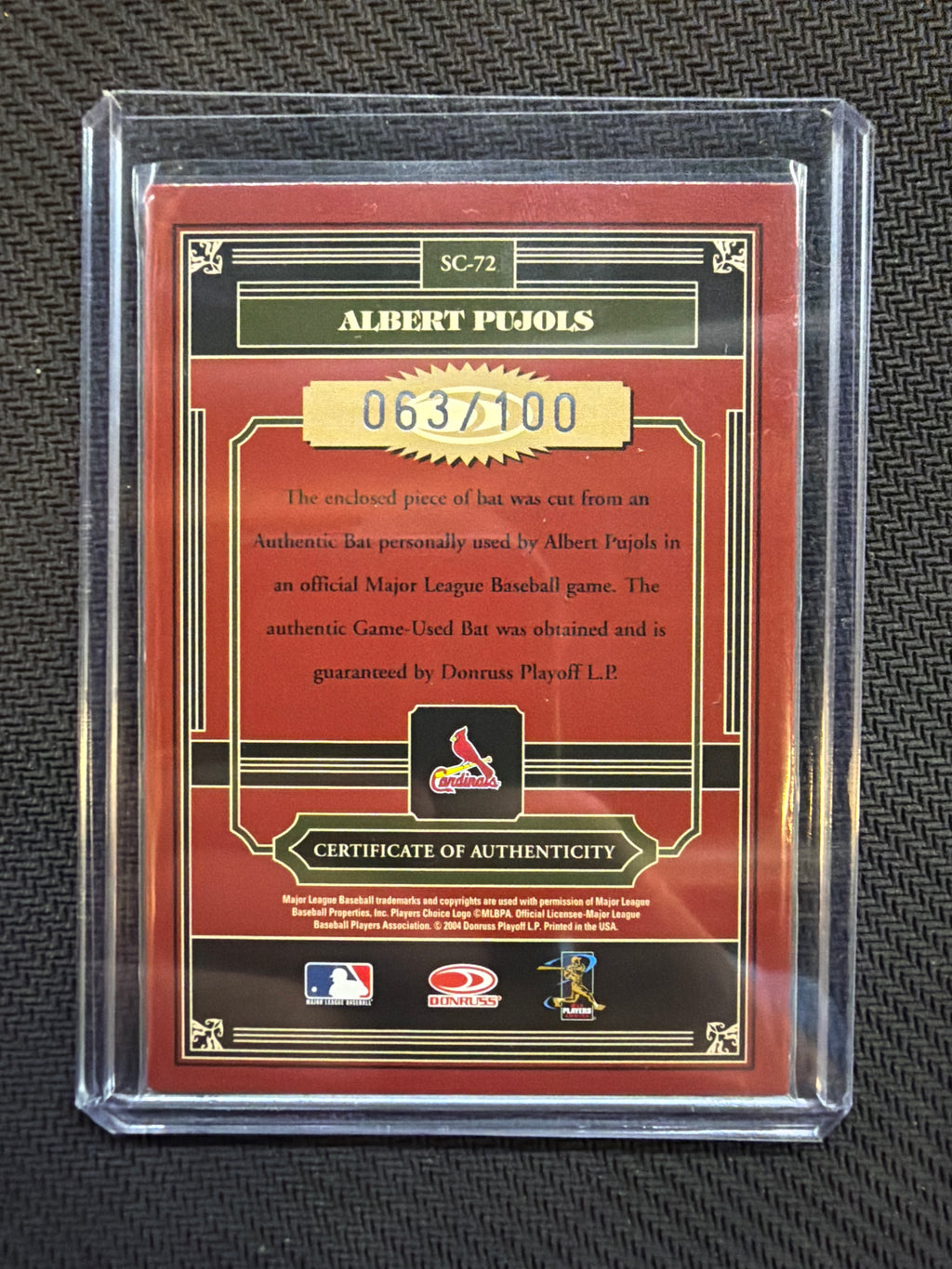 2004 Timeless Treasures Statistical Champions Albert Pujols #SC-72 /100 Cardinals