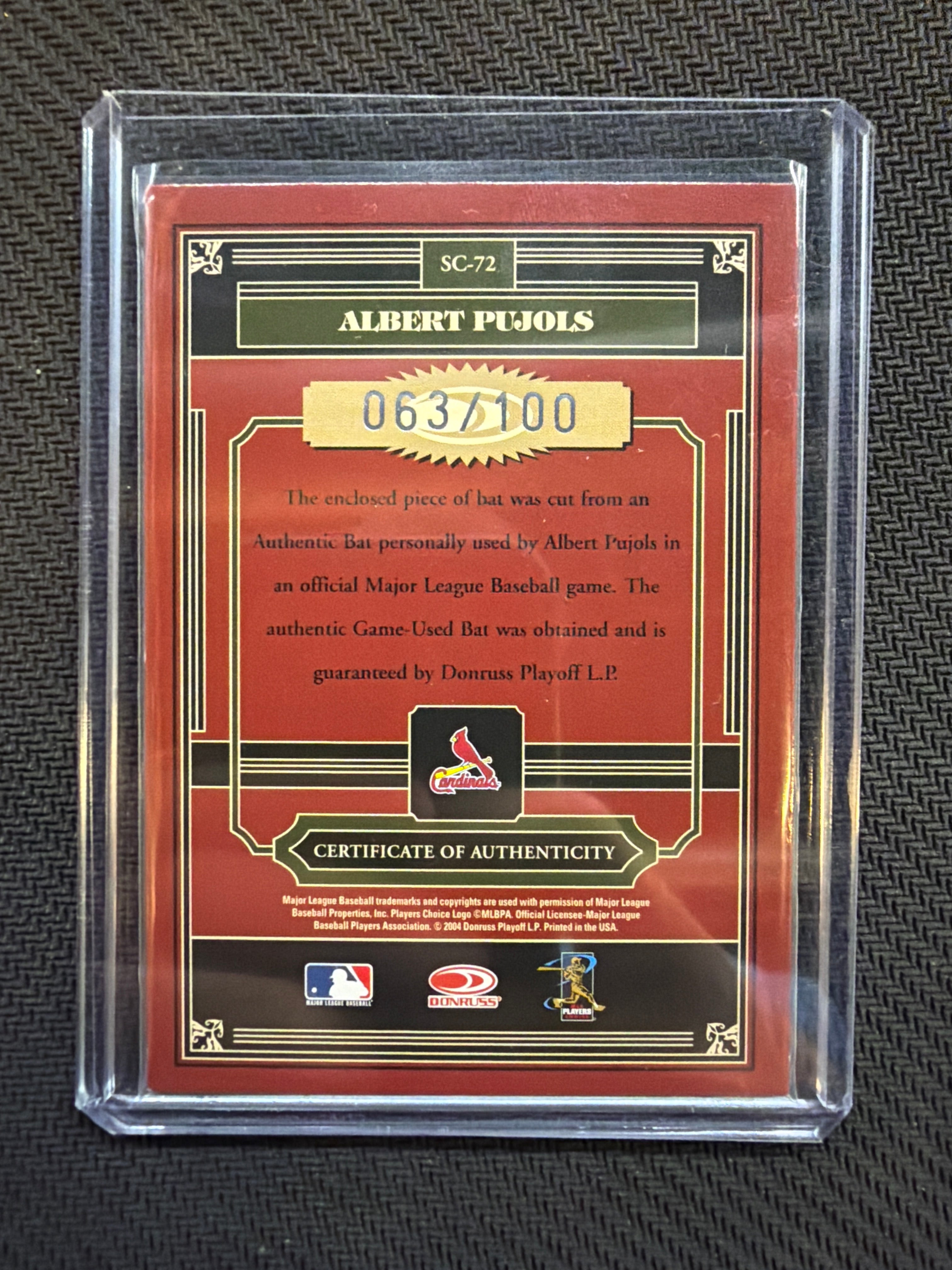 2004 Timeless Treasures Statistical Champions Albert Pujols #SC-72 /100 Cardinals
