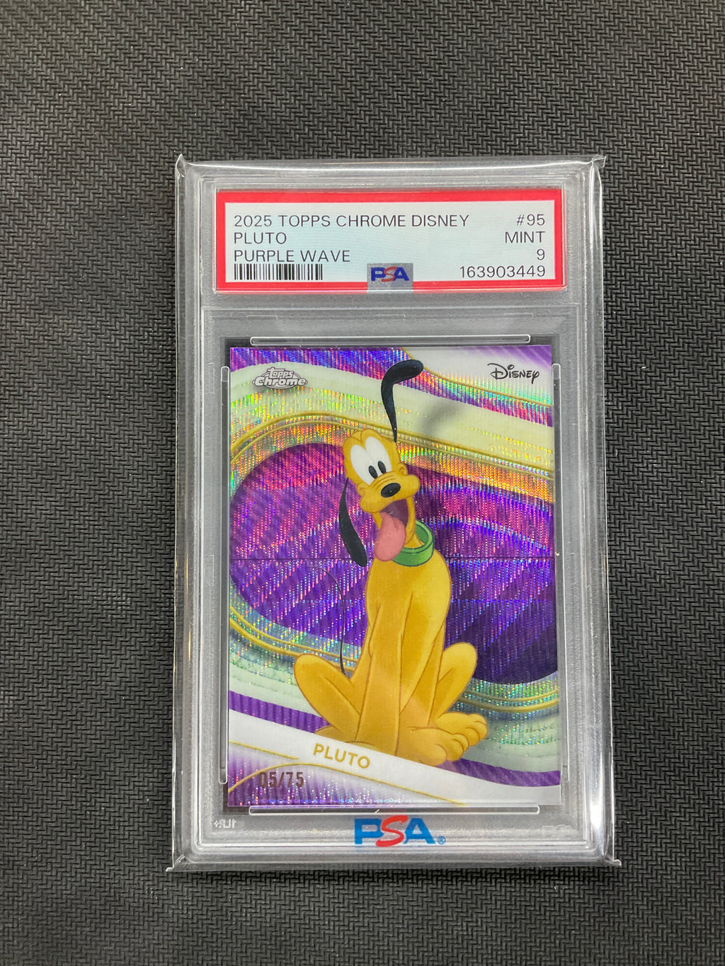2025 Topps Chrome Disney Pluto Purple Wave /75 #95 PSA 9