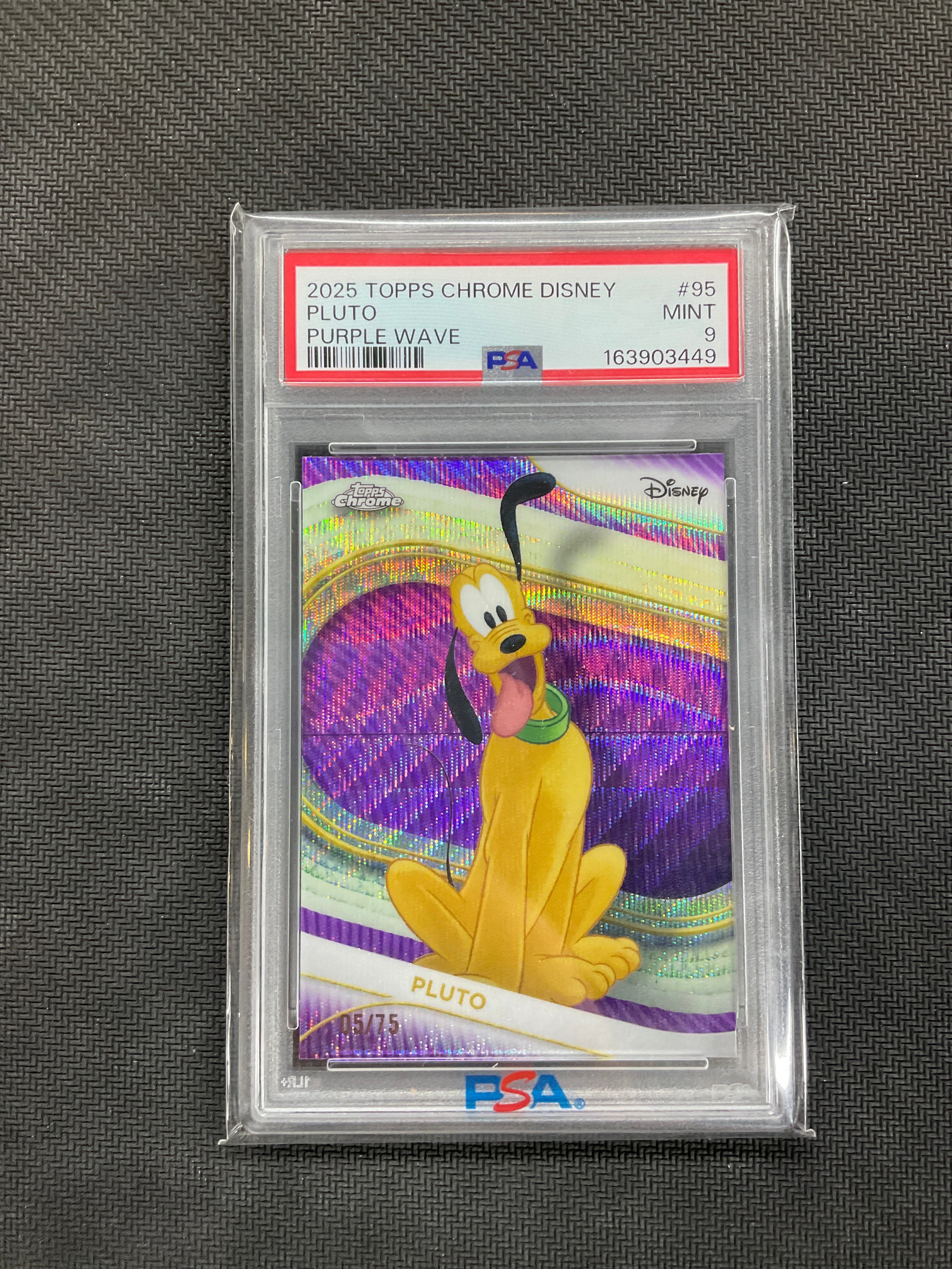 2025 Topps Chrome Disney Pluto Purple Wave /75 #95 PSA 9