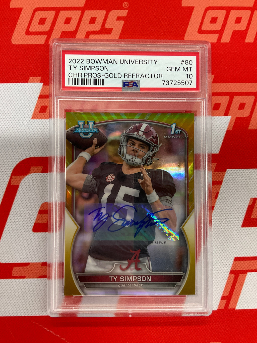 2022 Bowman U Ty Simpson Rookie Gold Auto /50 PSA 10 Alabama