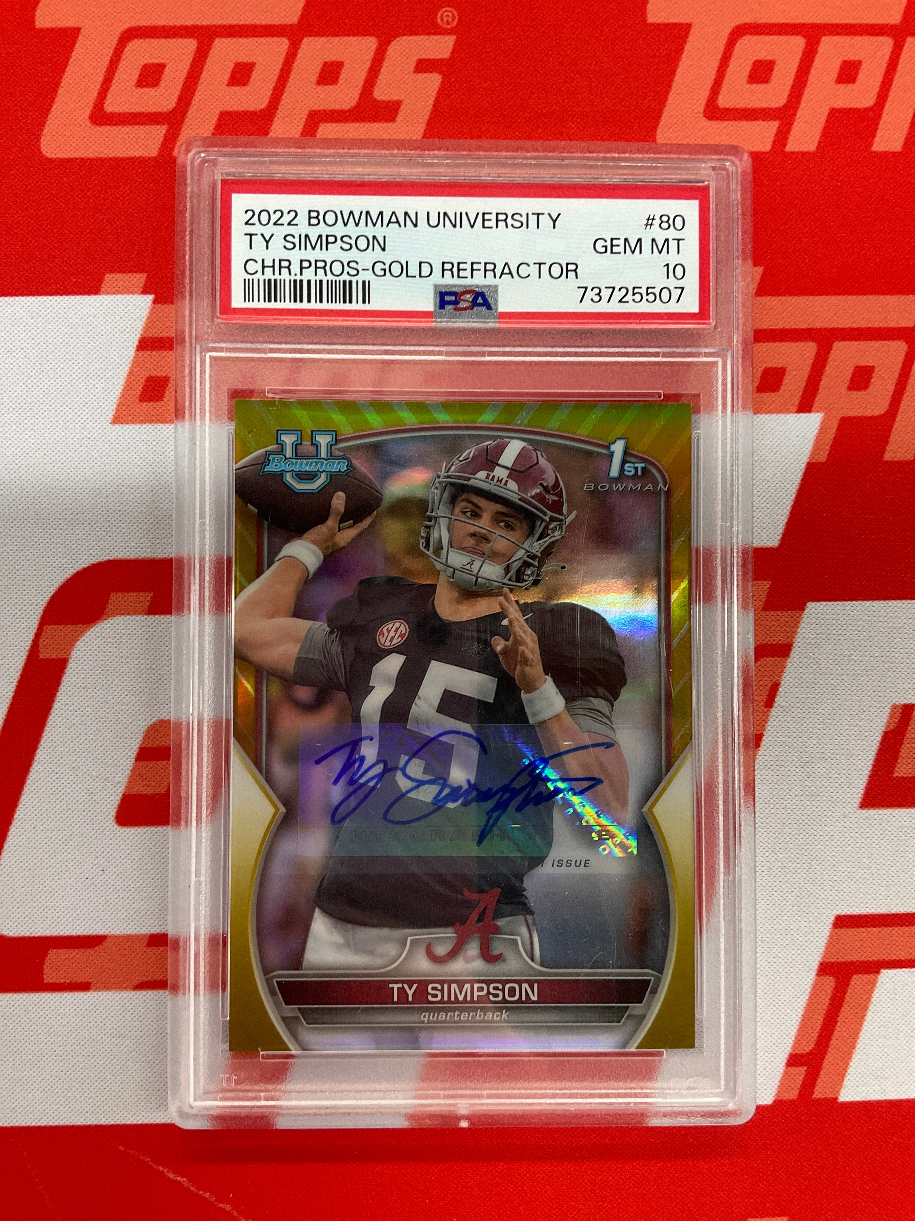 2022 Bowman U Ty Simpson Rookie Gold Auto /50 PSA 10 Alabama
