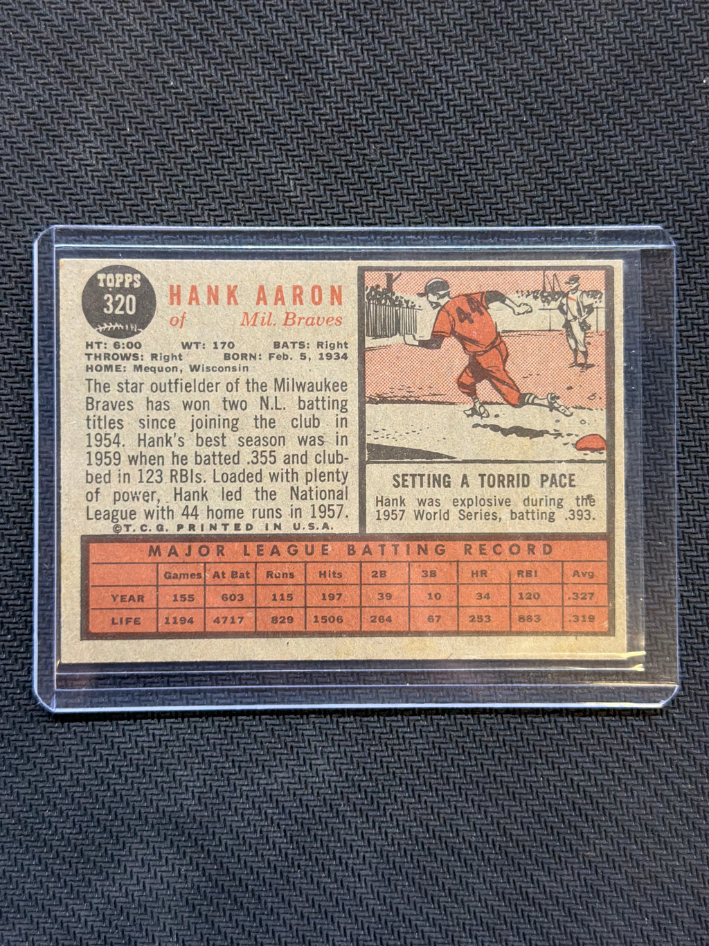 1962 Topps Hank Aaron #320 Braves 1