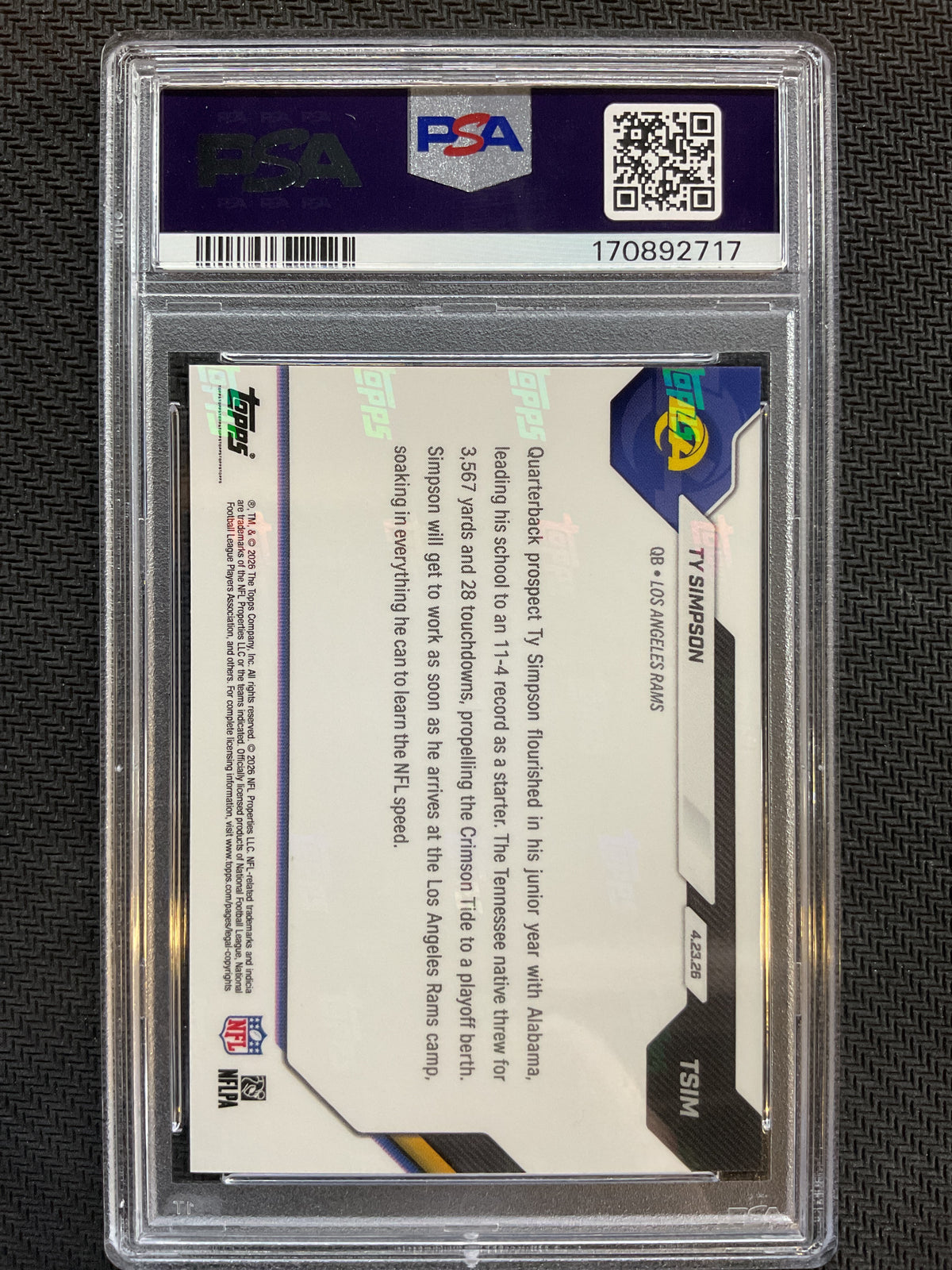 2026 Topps Now #TSIM Ty Simpson PSA 10 717