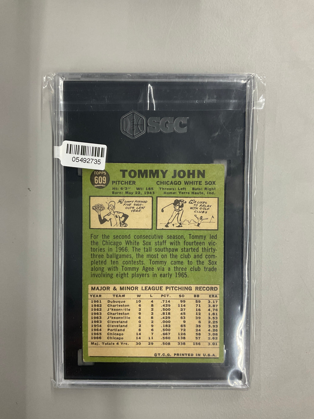 1967 Topps #609 Tommy John SGC 3 White Sox