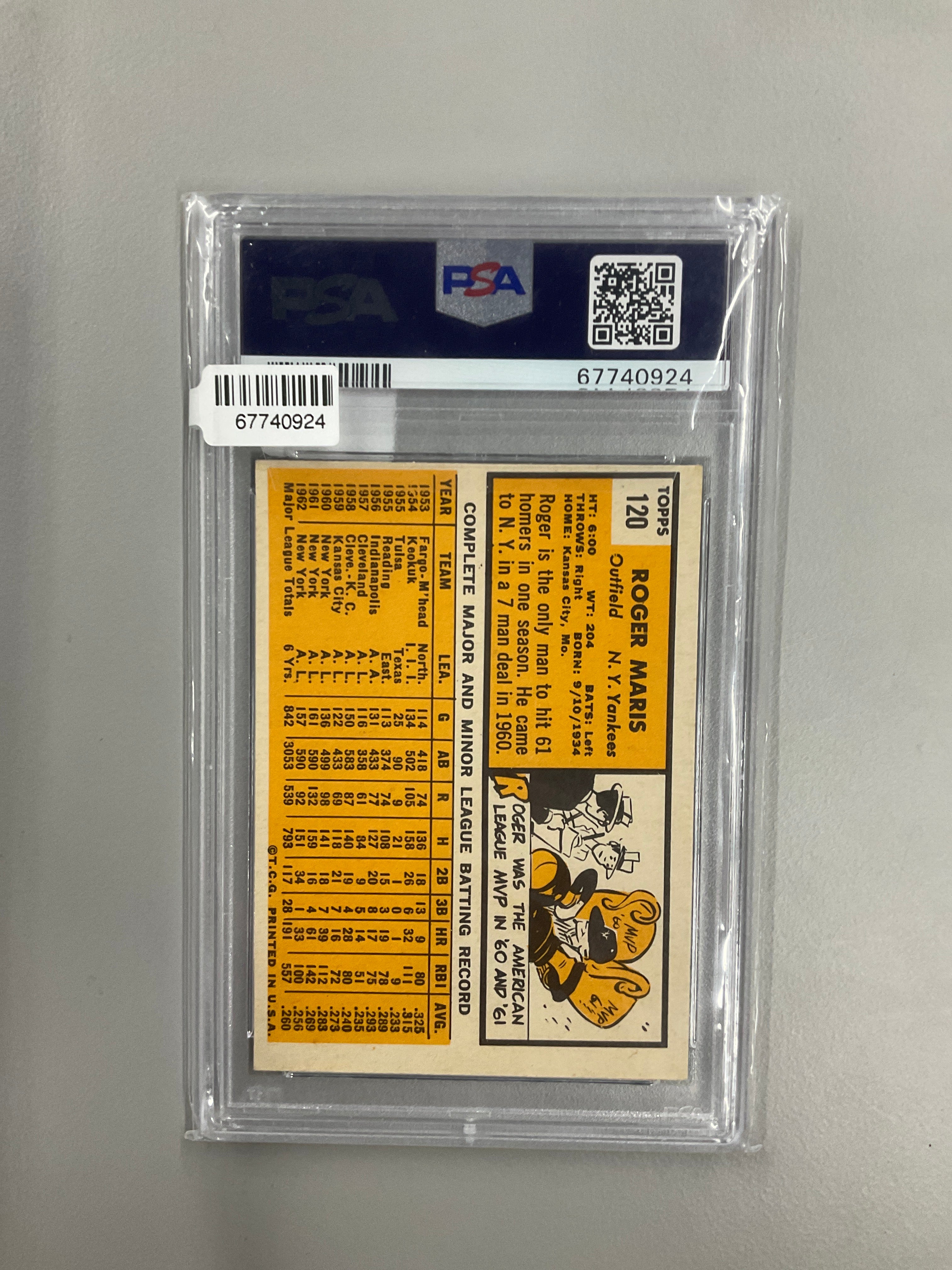 1963 Topps #120 Roger Maris PSA 4 Yankees
