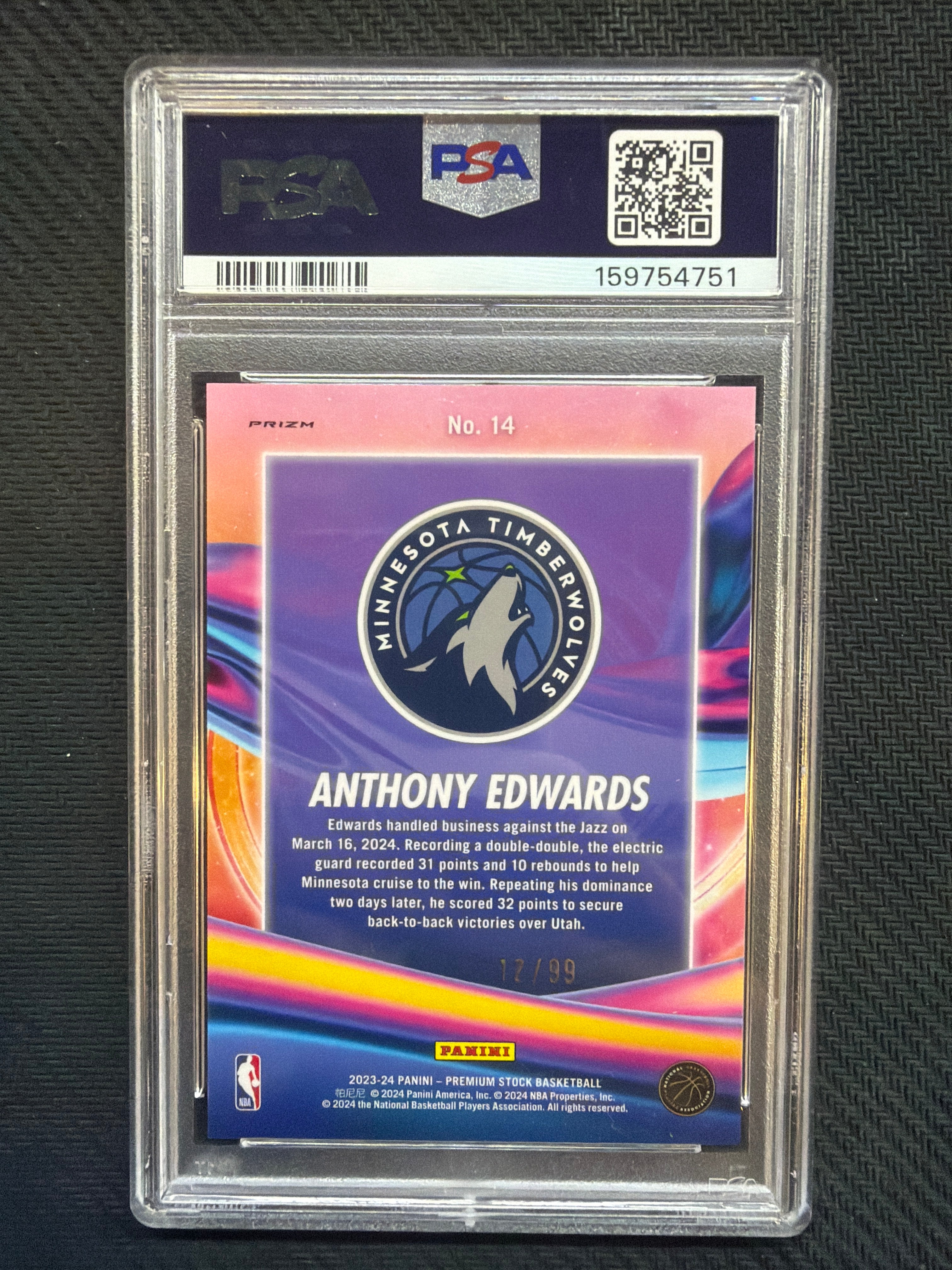 2023 Hoops Premium Stock Anthony Edwards Rookie /99 PSA 10