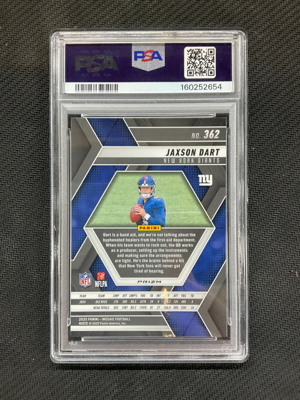 2025 Mosaic Jaxson Dart Rookie Reactive Blue #362 PSA 10 654