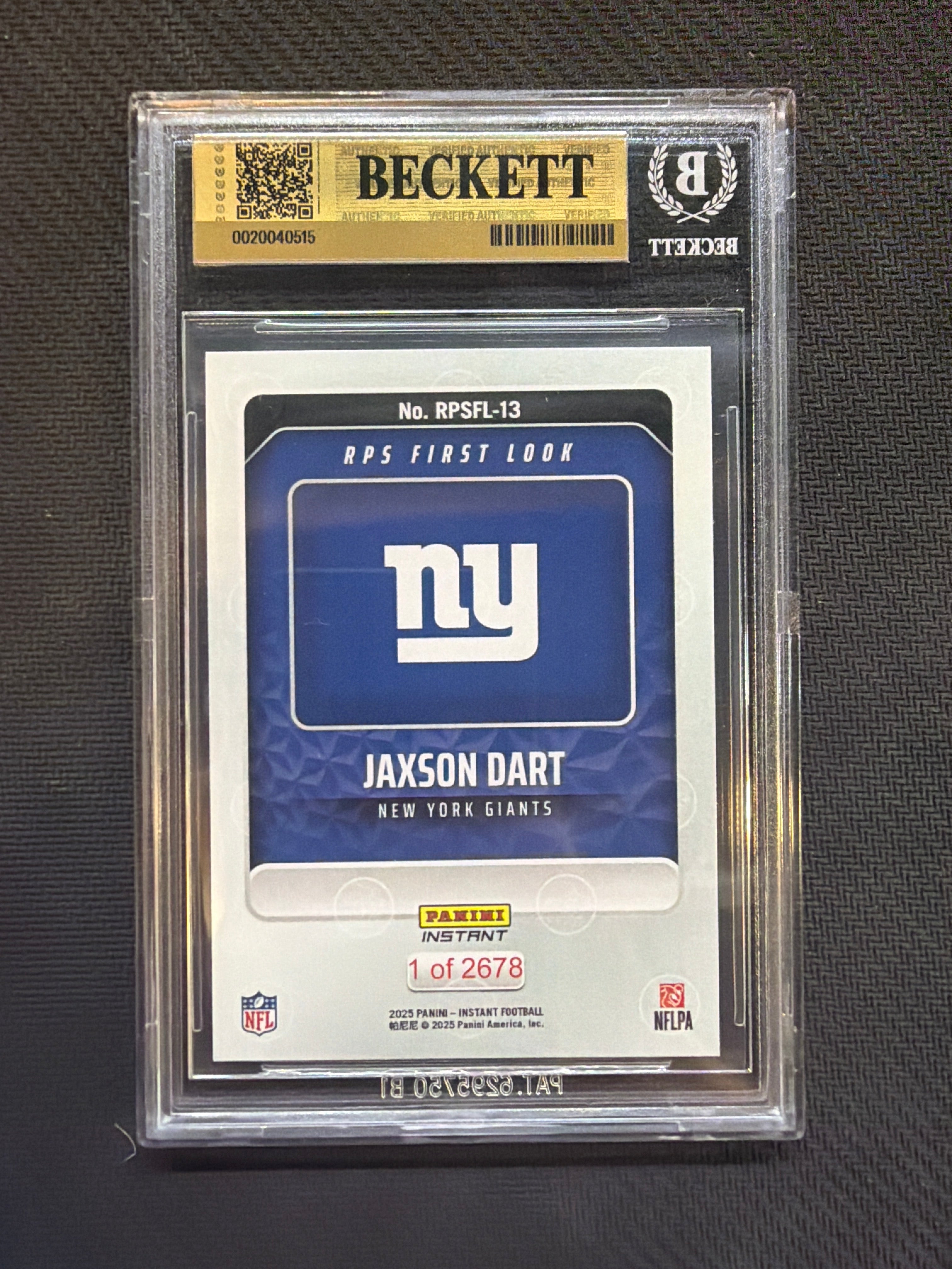 2025 Panini Instant Jaxson Dart First Look Rookie BGS 10 Giants