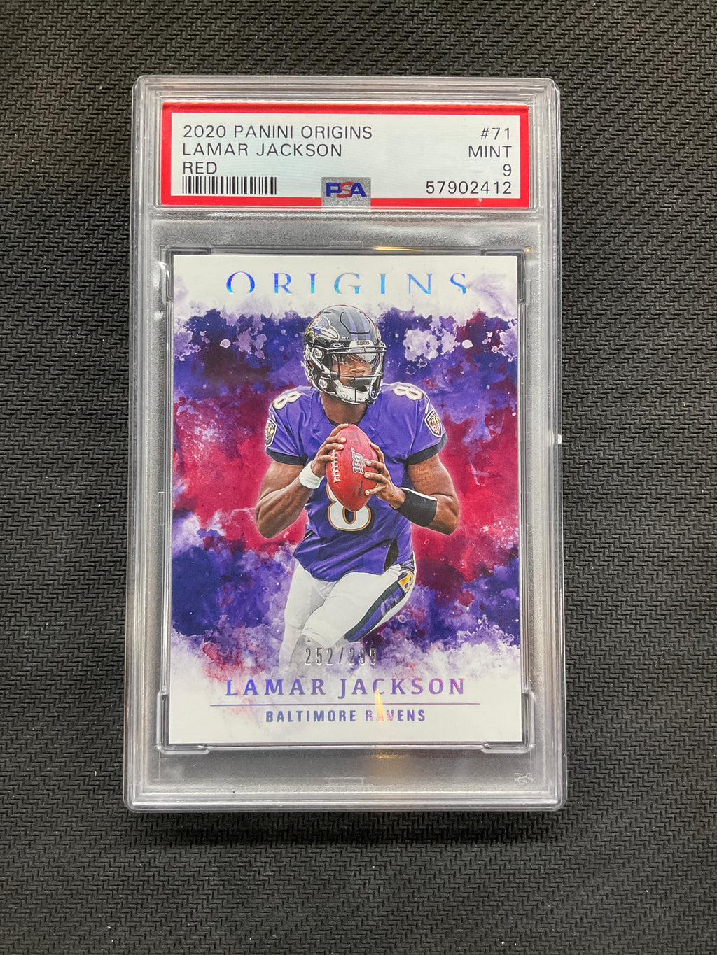 2020 Origins Lamar Jackson Red /299 #71 PSA 9 Ravens 412