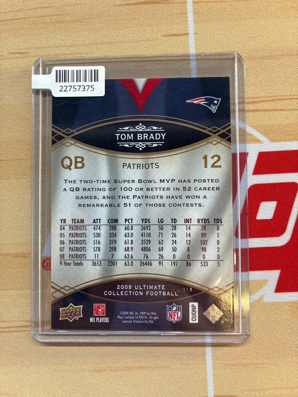 2009 Upper Deck Ultimate Collection Tom Brady /375 #65 Patriots