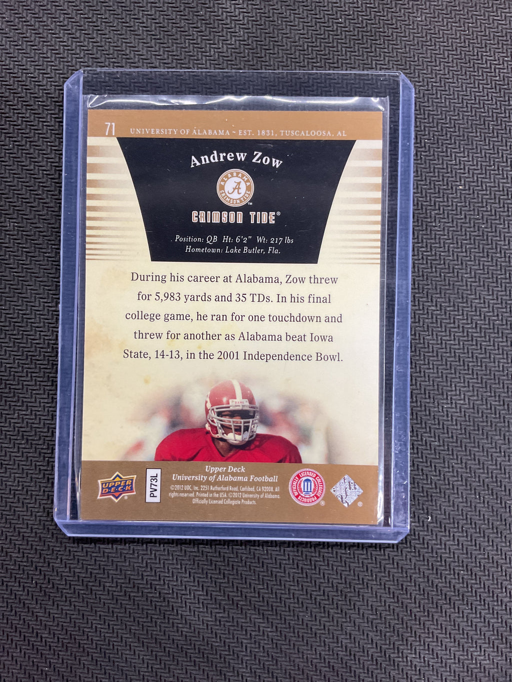 2012 Upper Deck Andrew Zow /50 Alabama