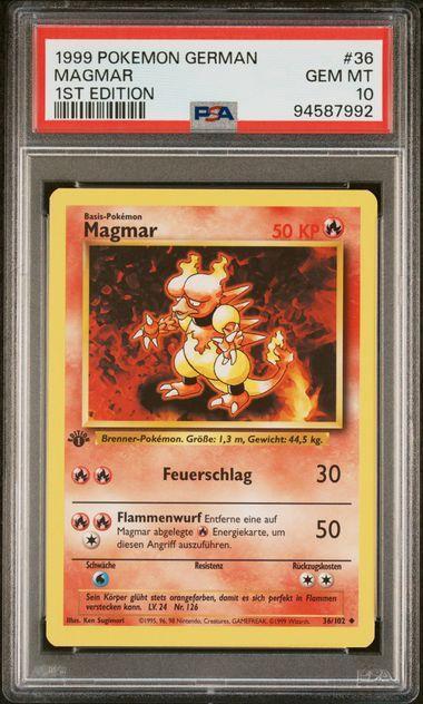 1999 German Pokemon 1st Edition Magmar 36 PSA 10