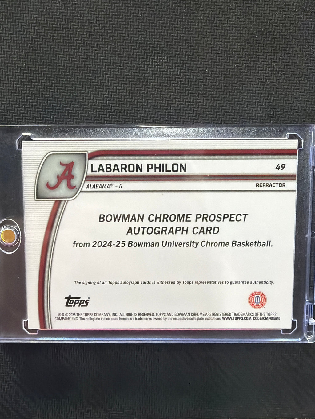 2024/25 Bowman U Labaron Philon Rookie Refractor Auto Alabama