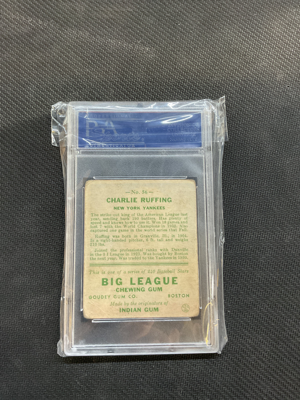 1933 Goudey Charlie Ruffing PSA 2 Yankees