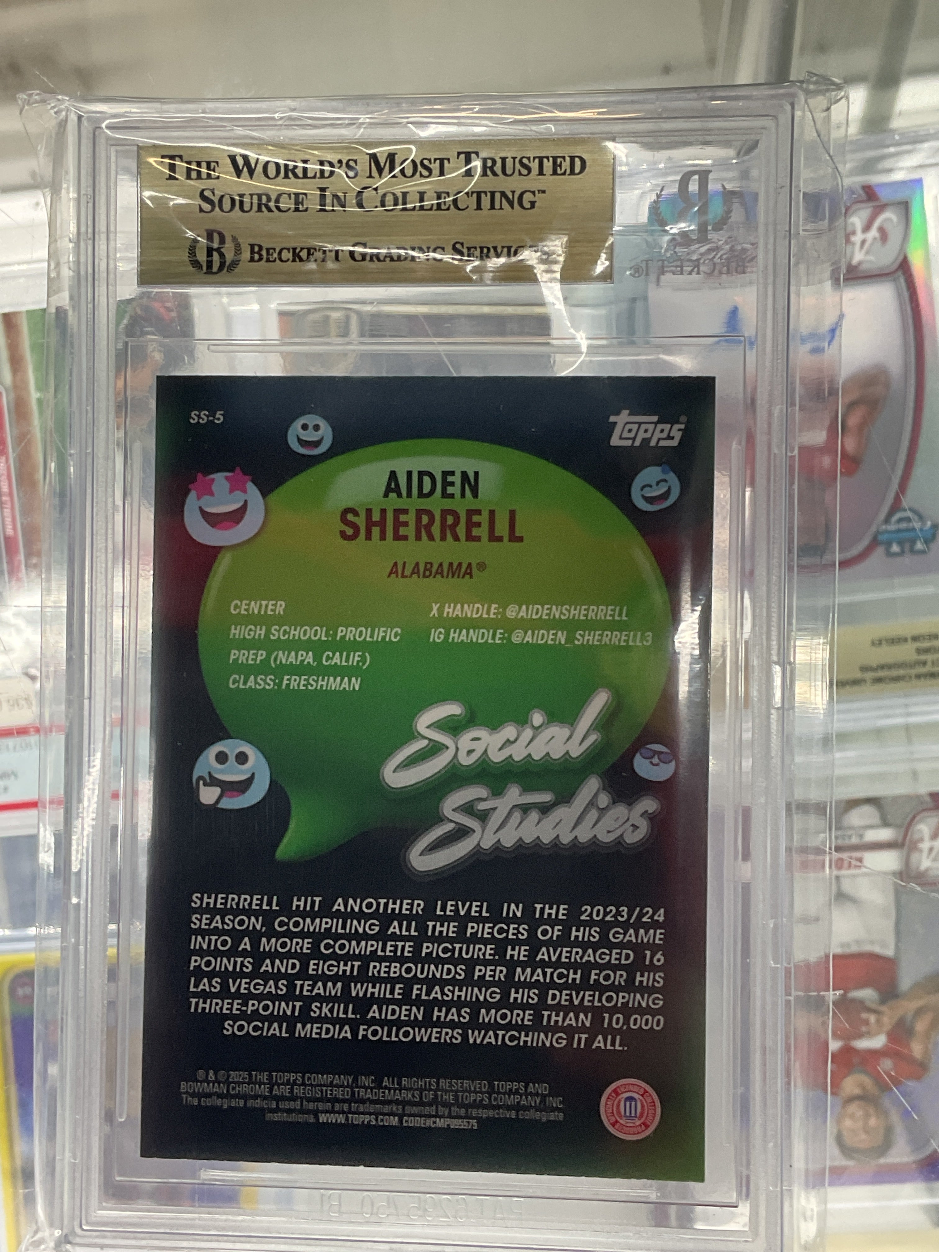 2024-25 Bowman U Chrome Aiden Sherrell Social Studies BGS 9.5