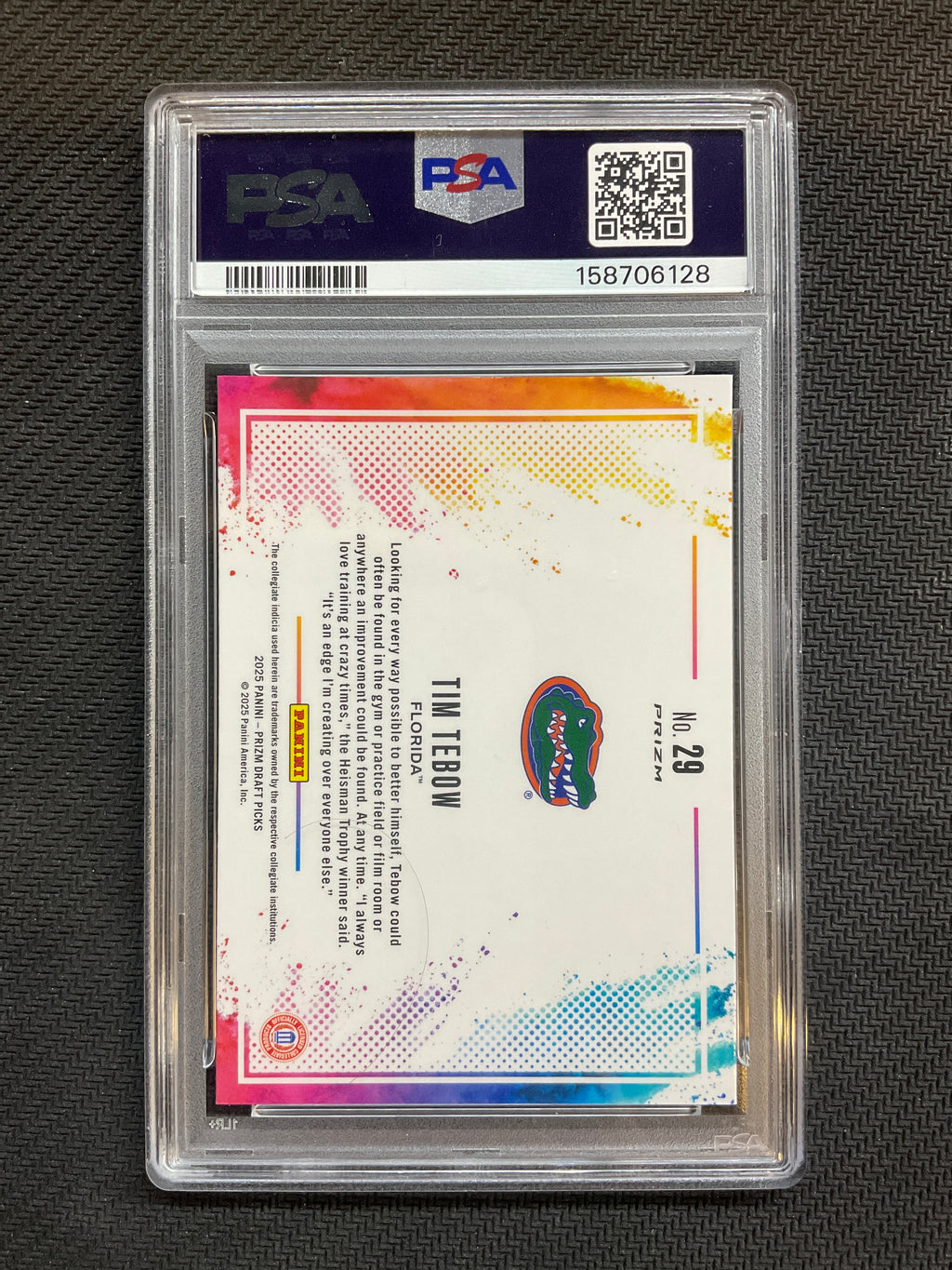 2025 Prizm Draft Picks Tim Tebow Black Color Blast PSA 10 Florida