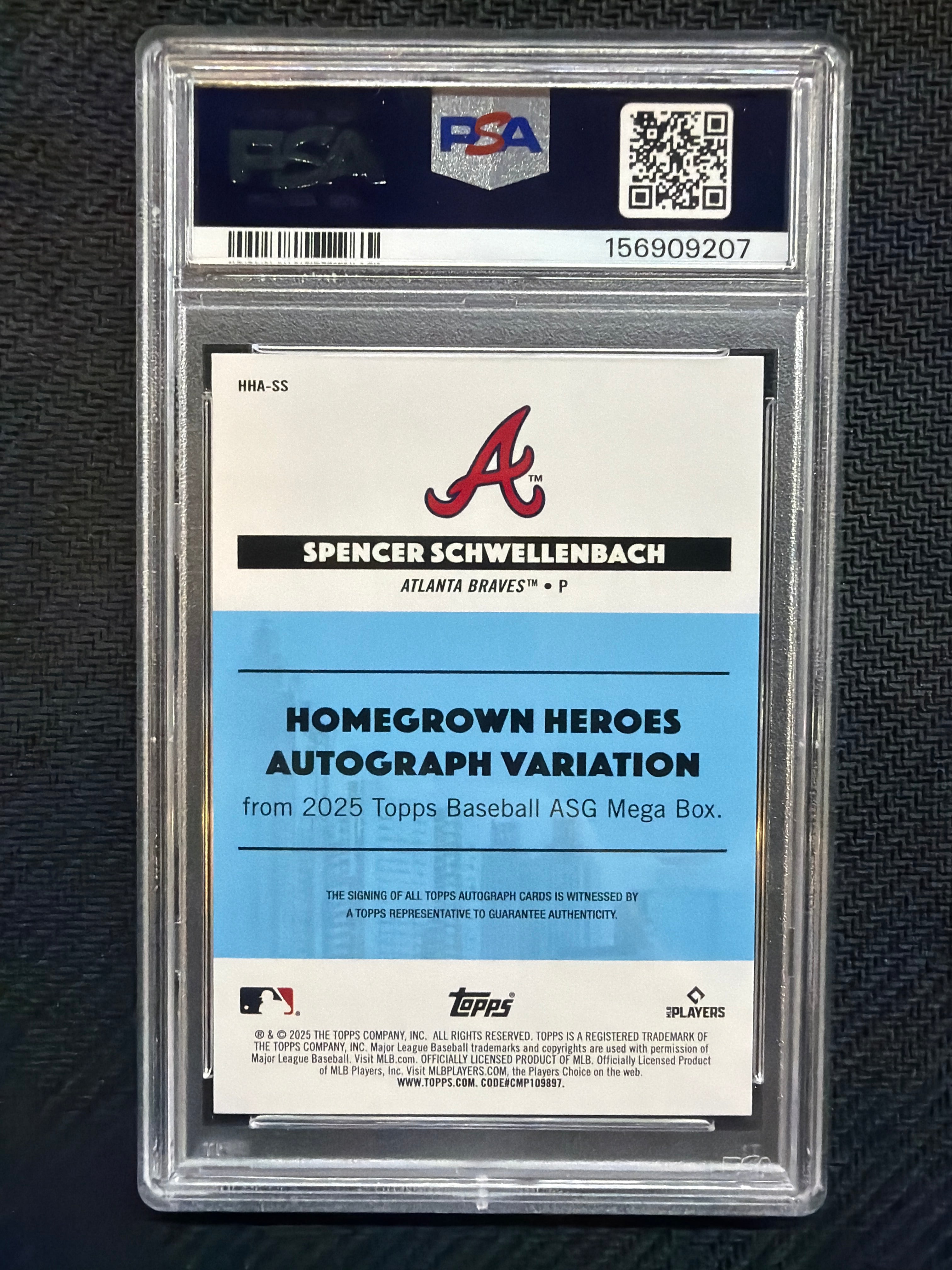 2025 Topps All Star Games Spencer Schwellenbach Homegrown Heroes Auto Orange Foil /25 #SS PSA 10 Braves