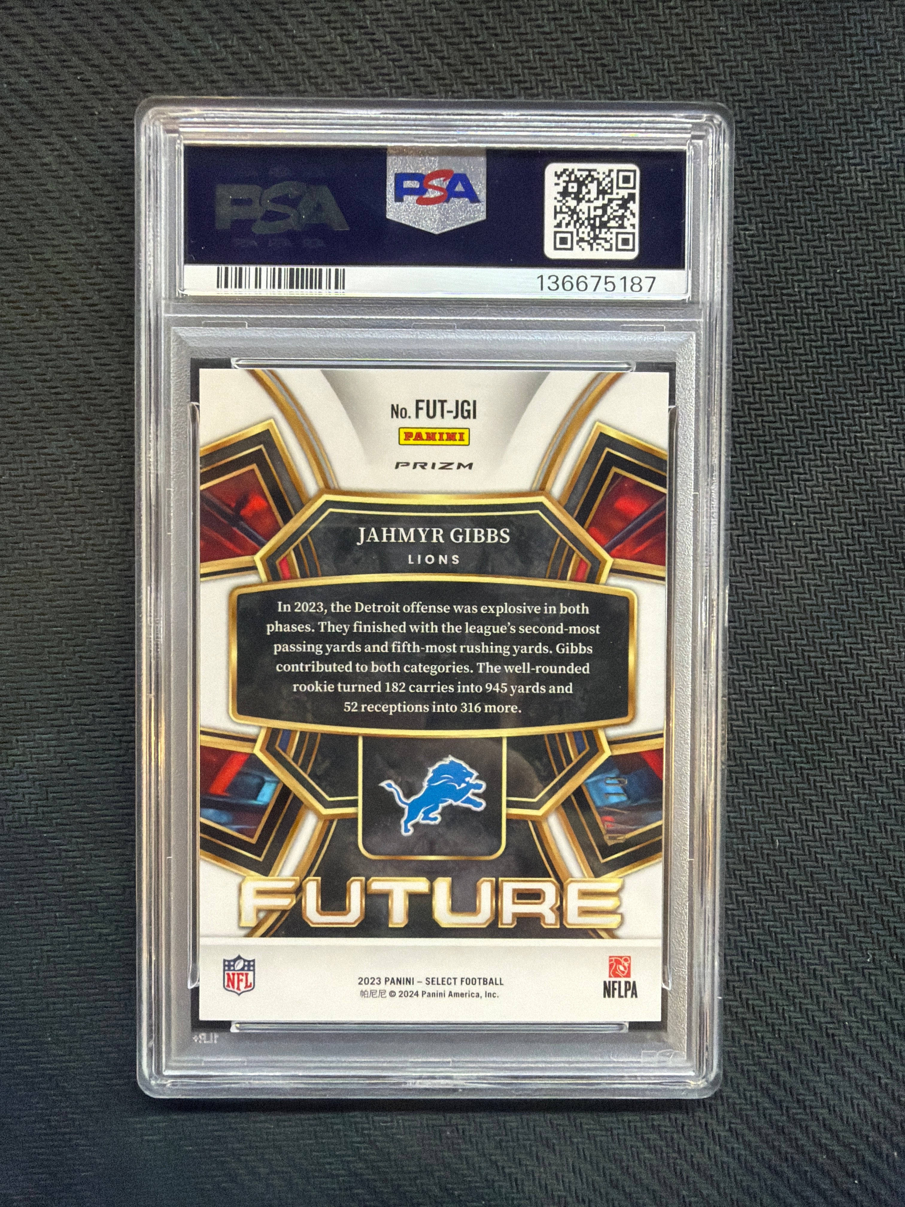 2023 Select Jahmyr Gibbs Rookie Future Gold /10 PSA 10 Lions