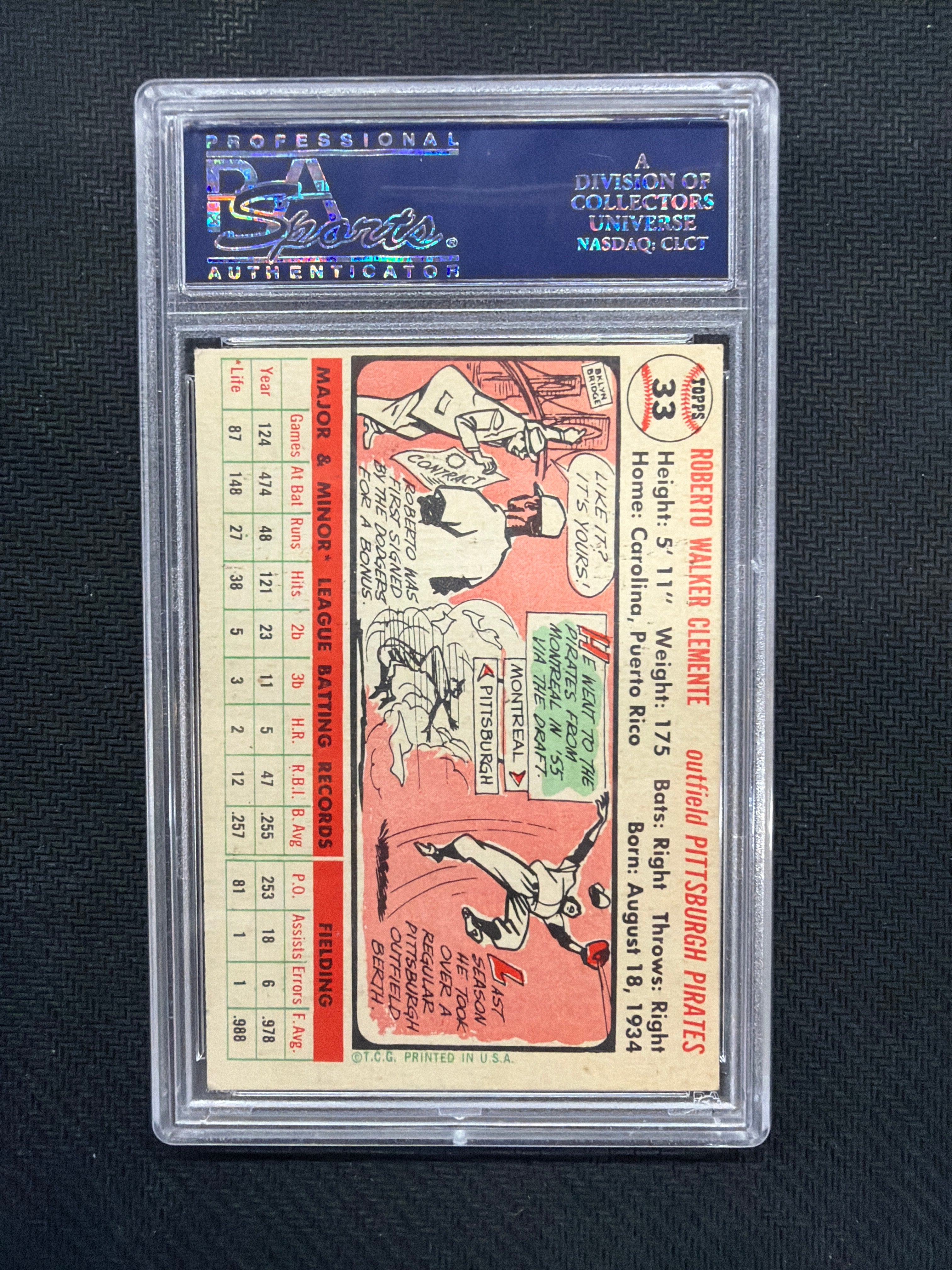 1956 Topps Roberto Clemente White Back PSA 6 Pirates