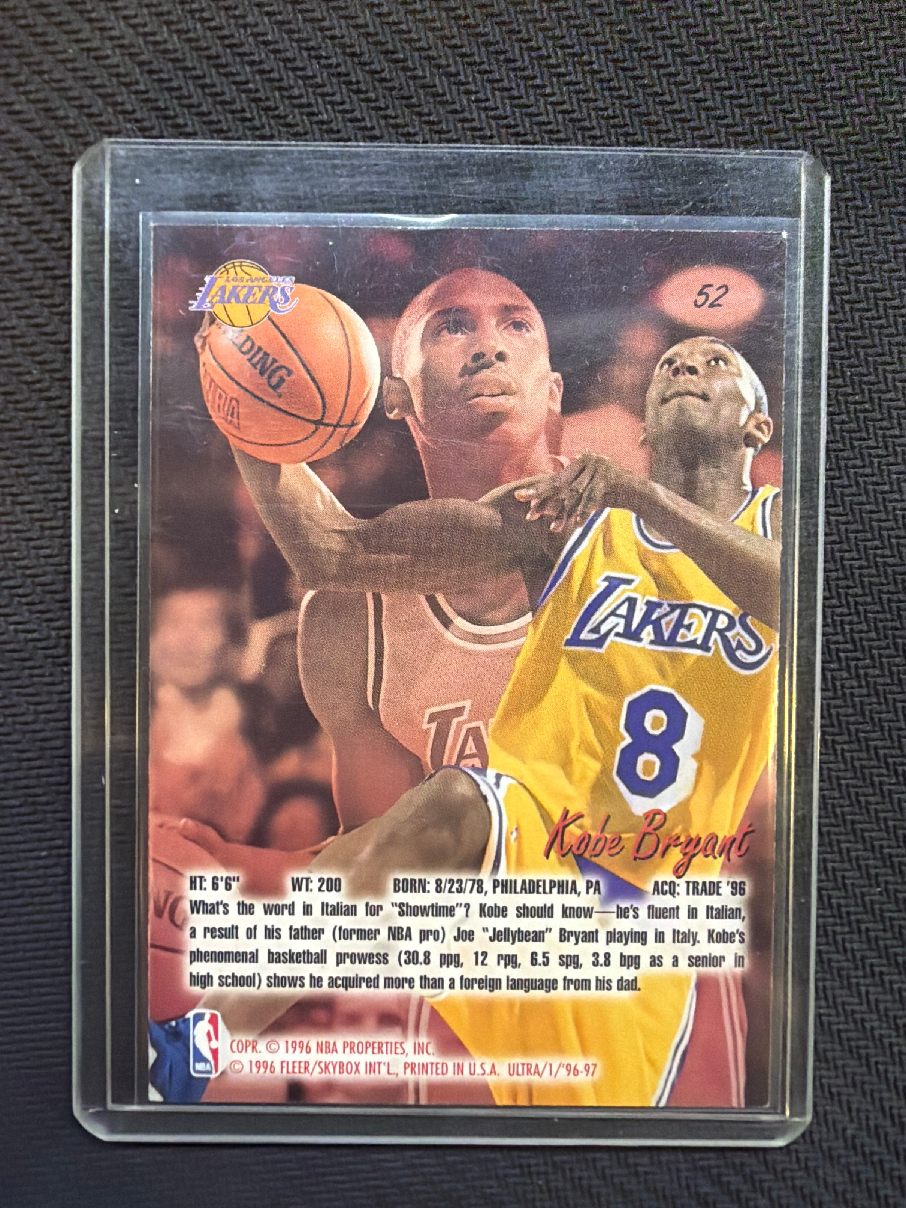 1996 Fleer Ultra Kobe Bryant Rookie #52 Lakers