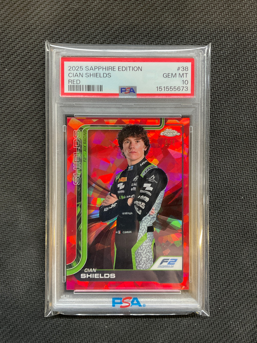 2025 Topps Chrome F1 Sapphire Cian Shields Red /5 PSA 10