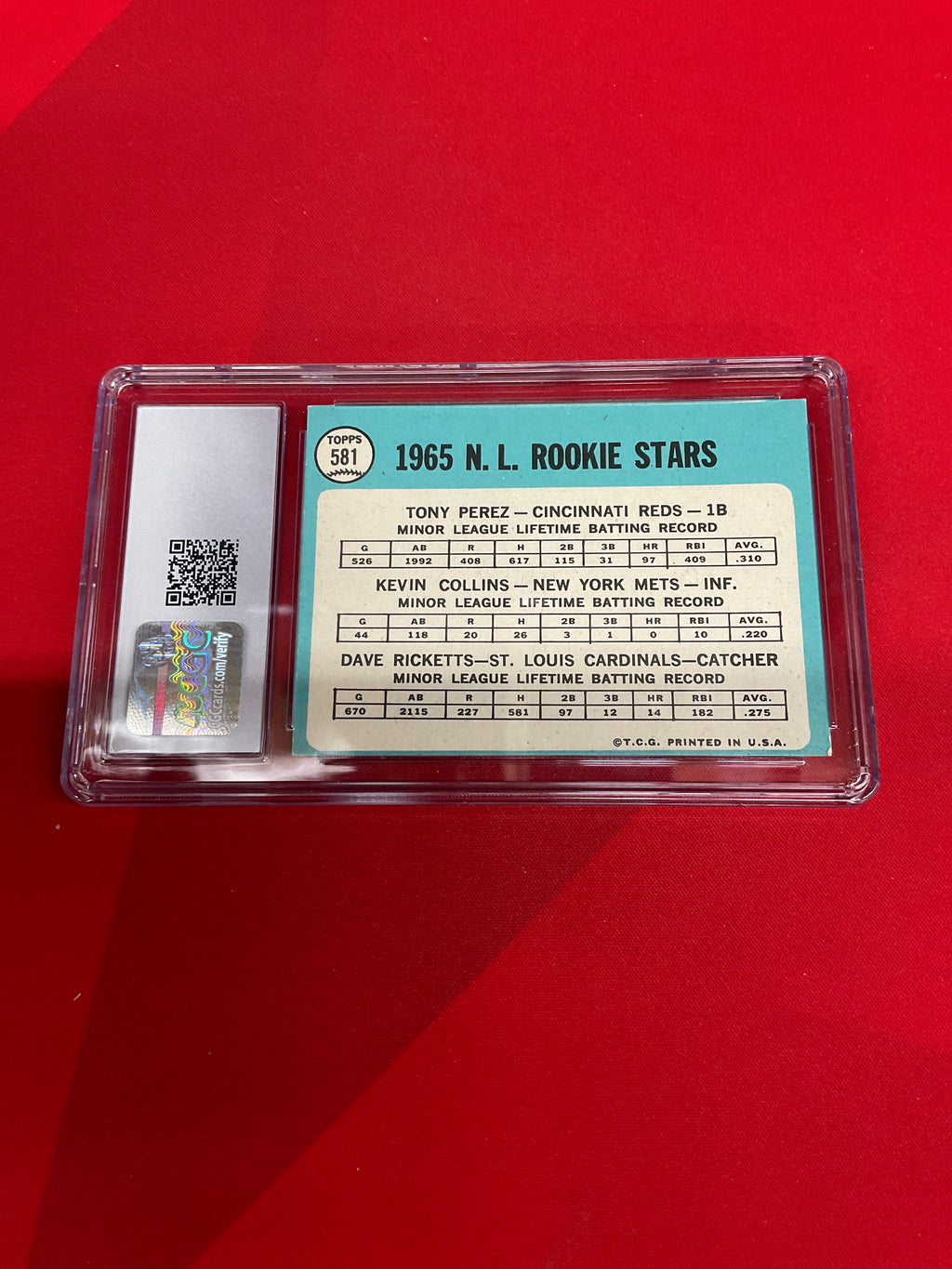1965 Topps #581 NL Stars Perez, Collins, Rickets CGC 5.5