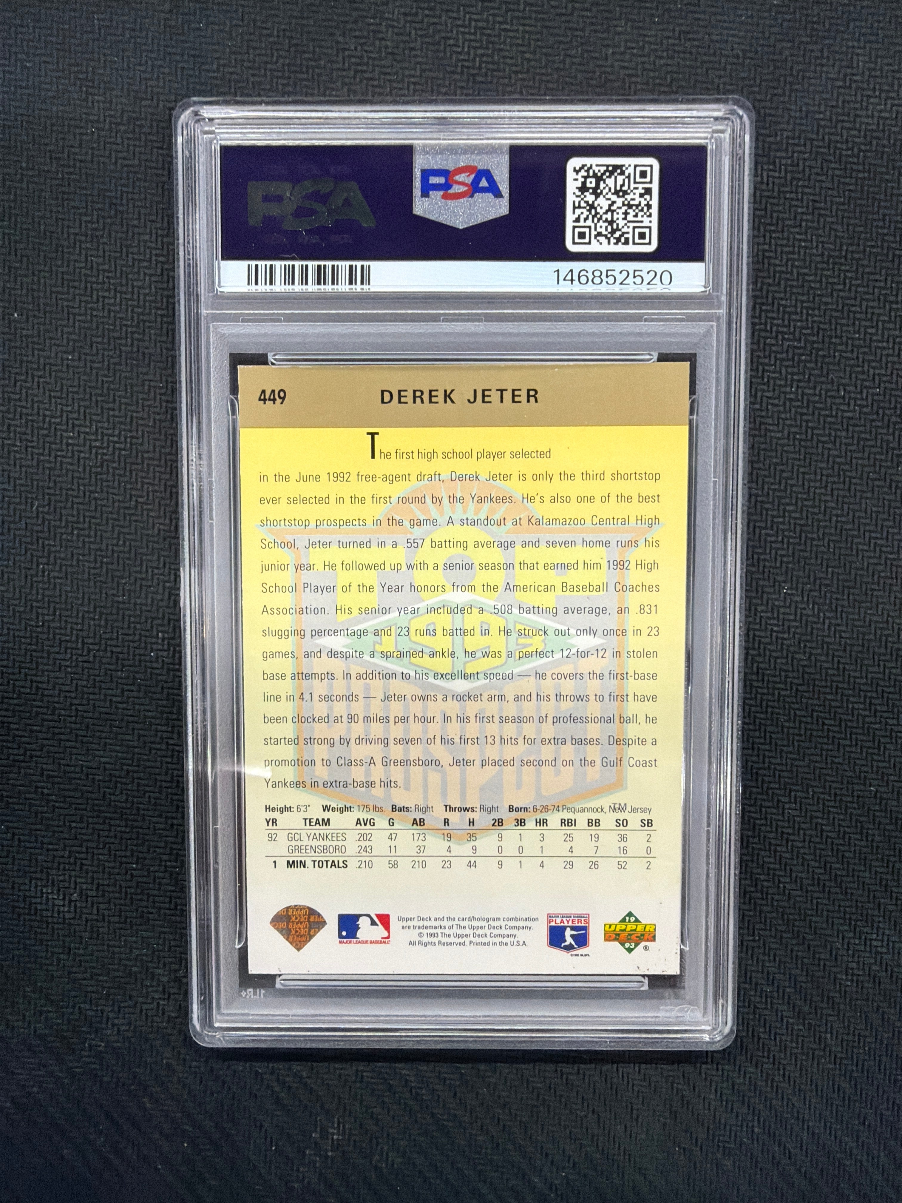 1993 Upper Deck Derek Jeter Gold Hologram Rookie PSA 9 Yankees