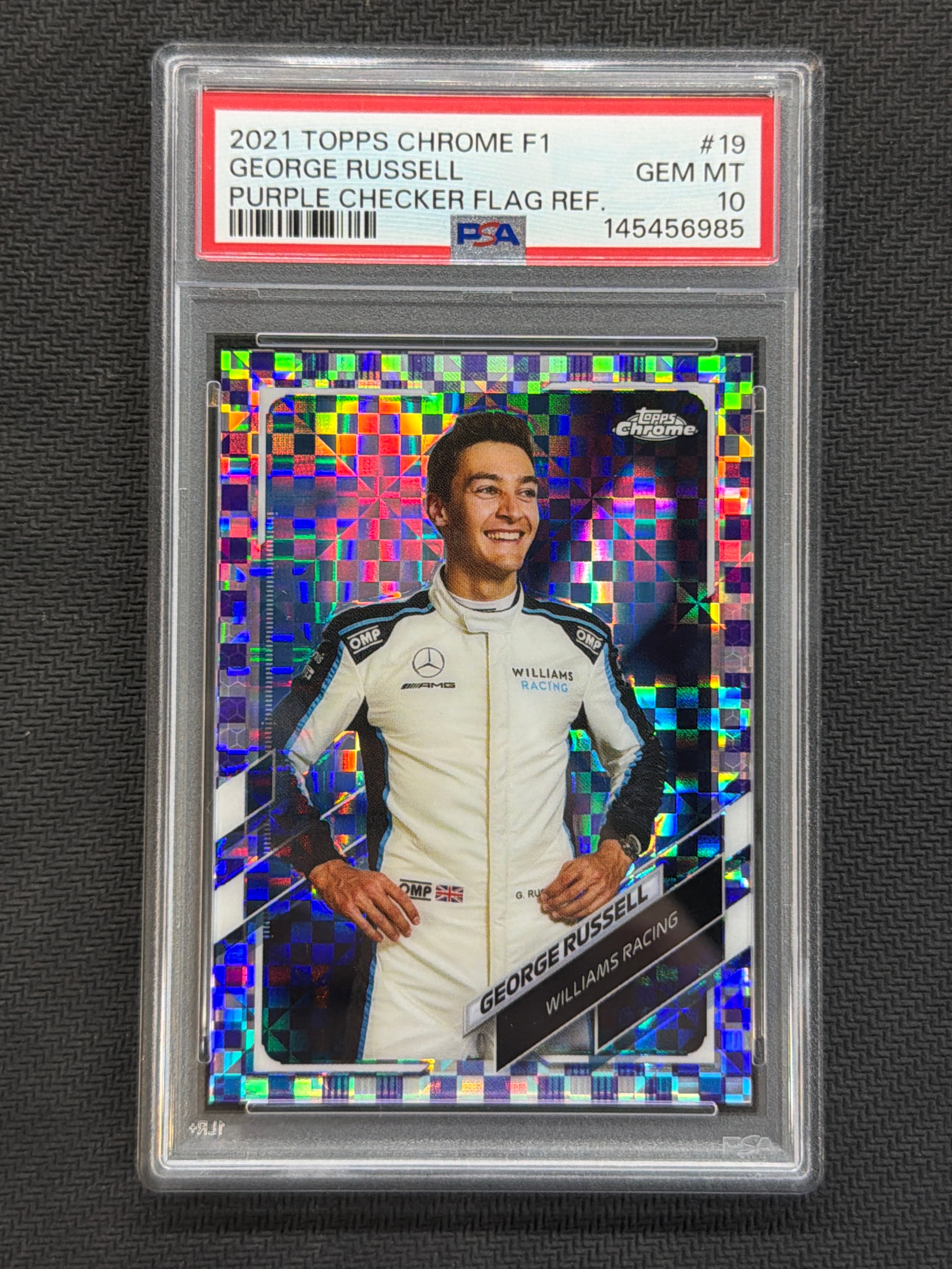2021 TOPPS CHROME F1 FORMULA 1 19 GEORGE RUSSELL PURPLE CHECKER FLAG REFRACTOR