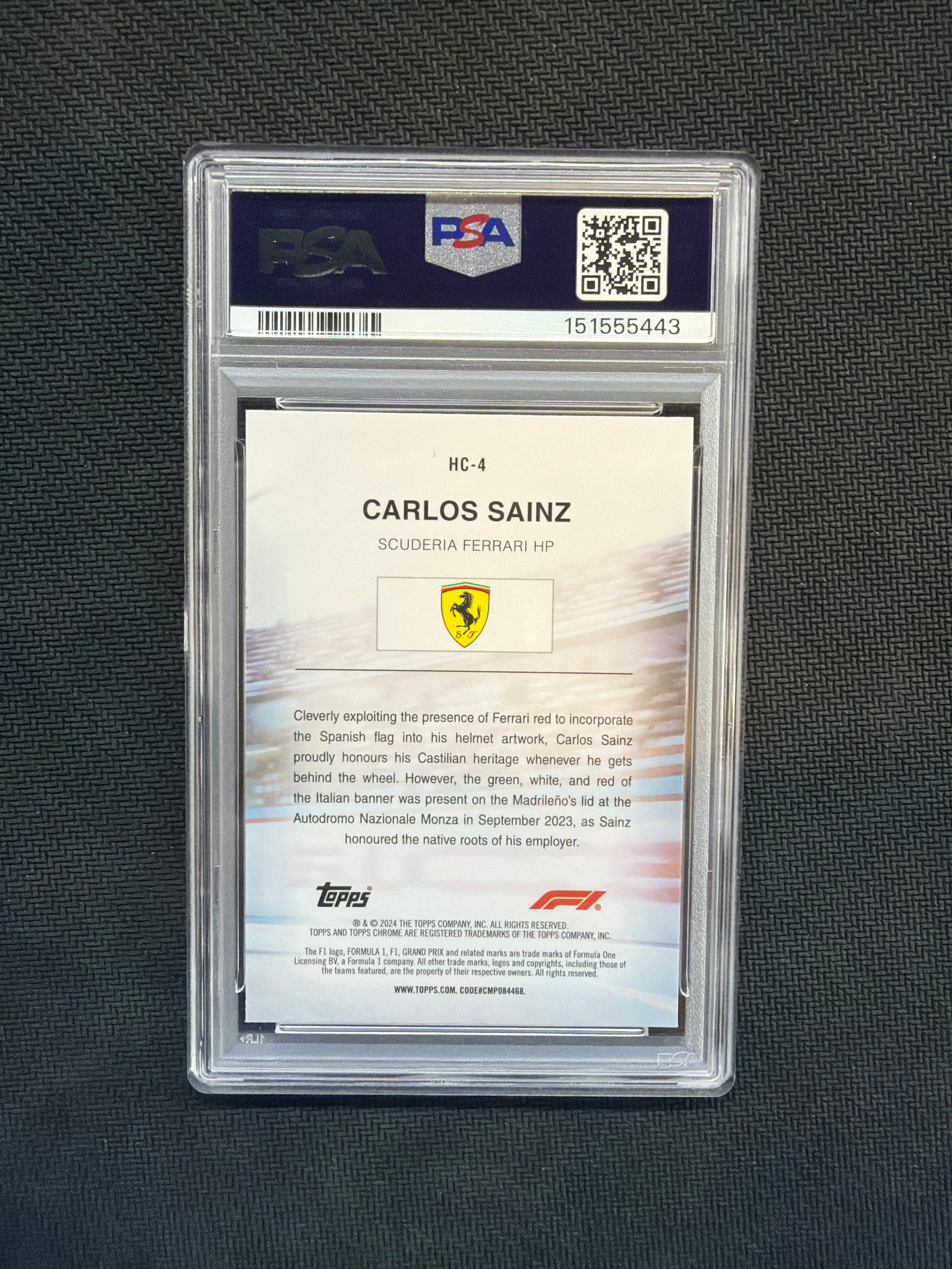 2024 Topps Chrome F1 Carlos Sainz Helmet Collection PSA 8
