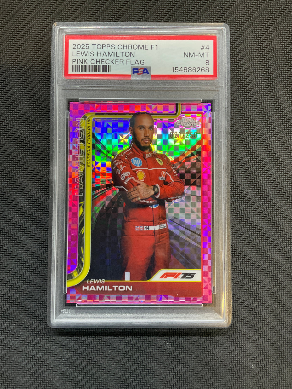 2025 Topps Chrome F1 Lewis Hamilton Pink Checker Flag /250 PSA 8