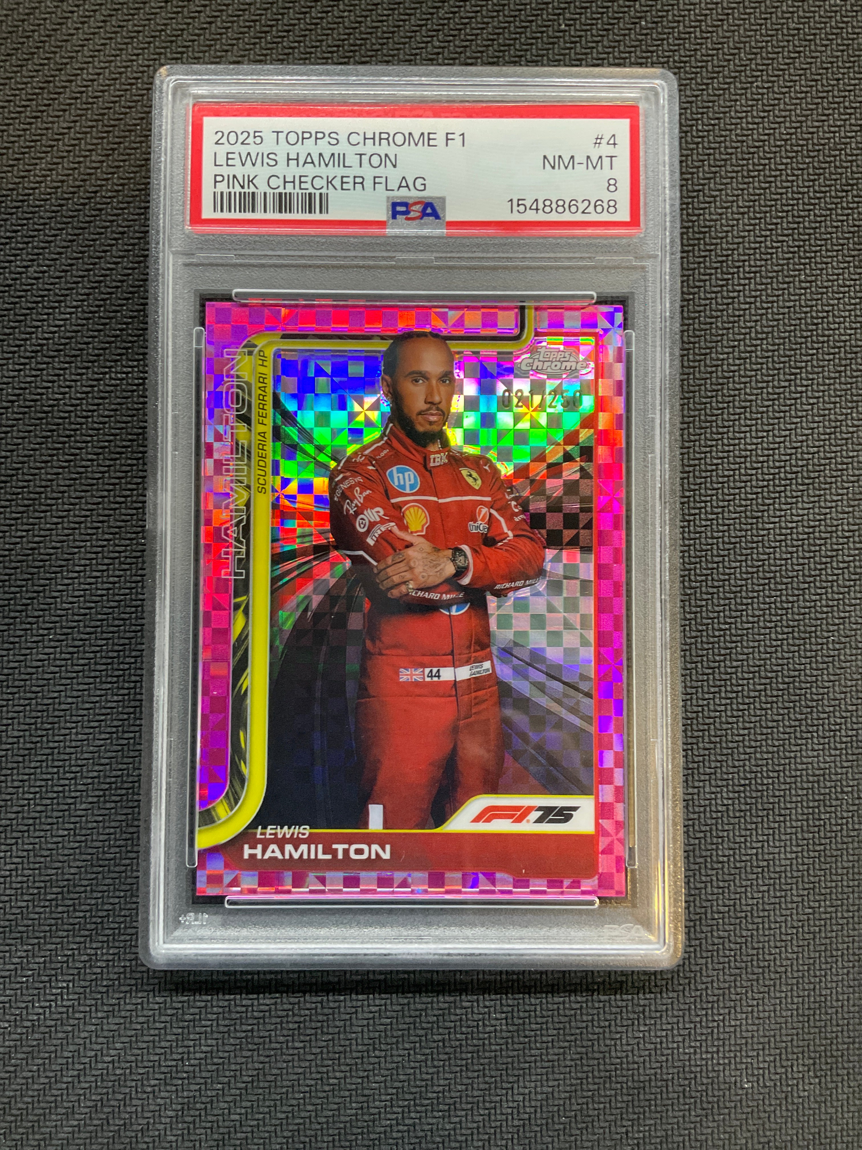 2025 Topps Chrome F1 Lewis Hamilton Pink Checker Flag /250 PSA 8