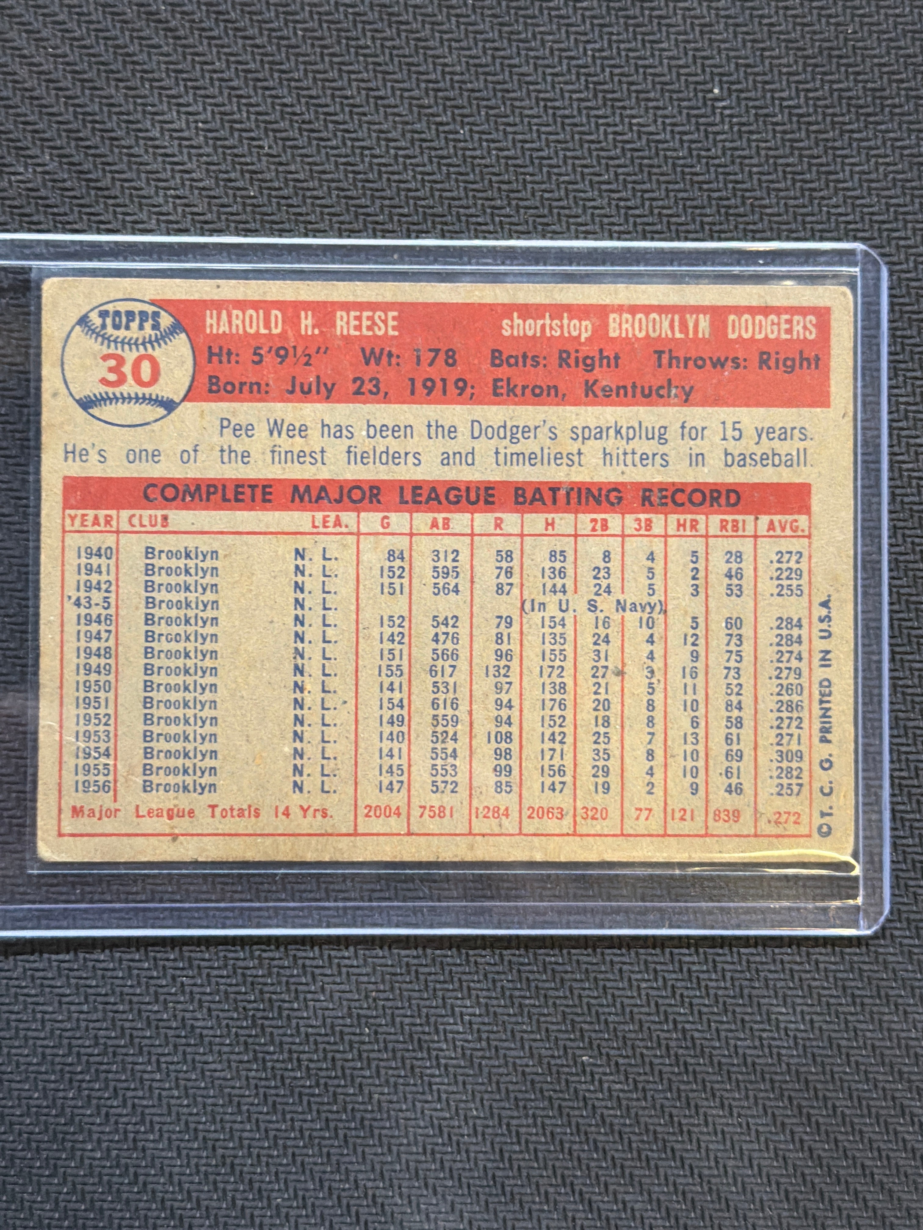 1957 Topps Pee Wee Reese #30 Dodgers
