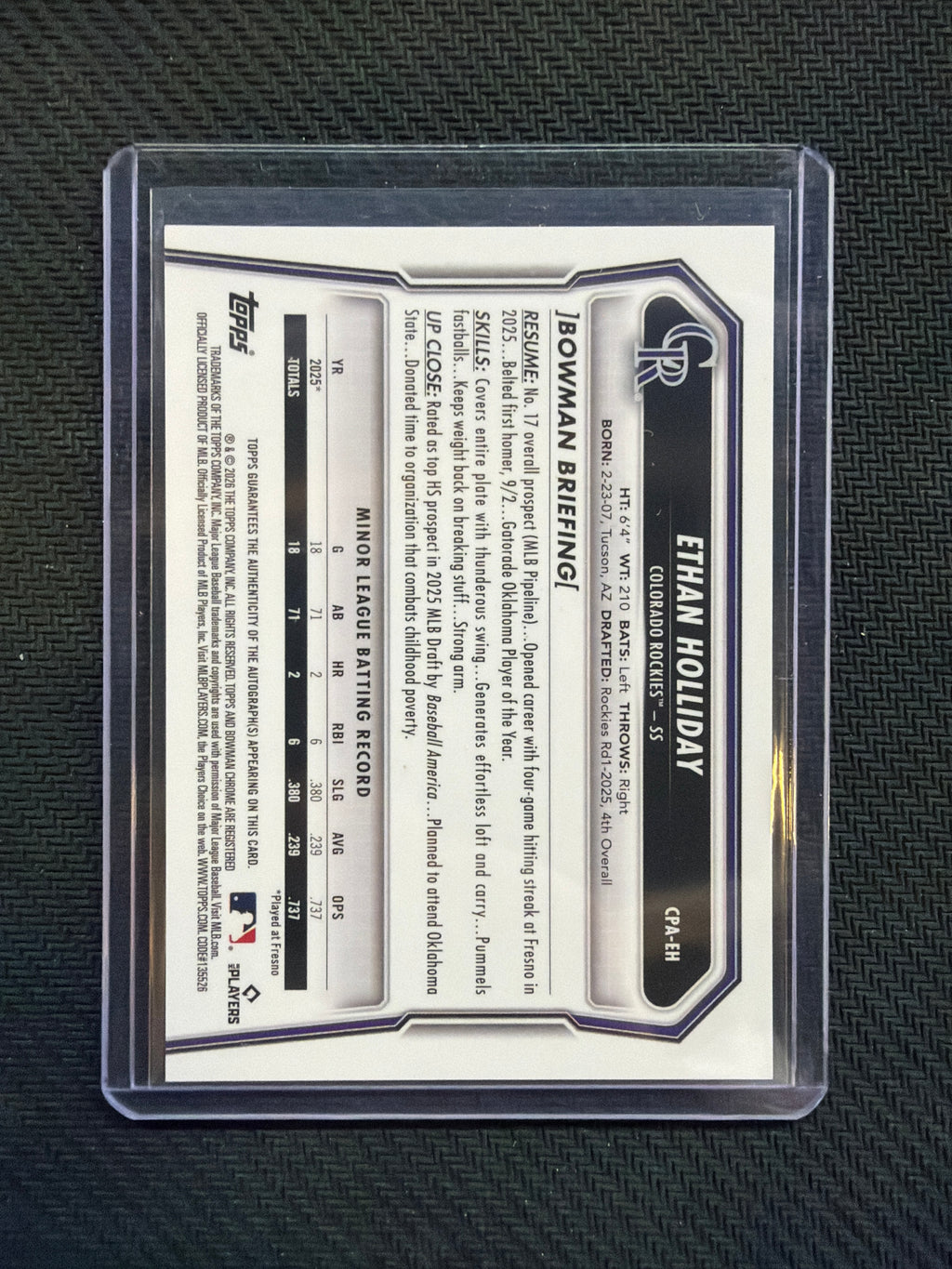2026 Bowman Chrome Ethan Holliday 1st Auto
