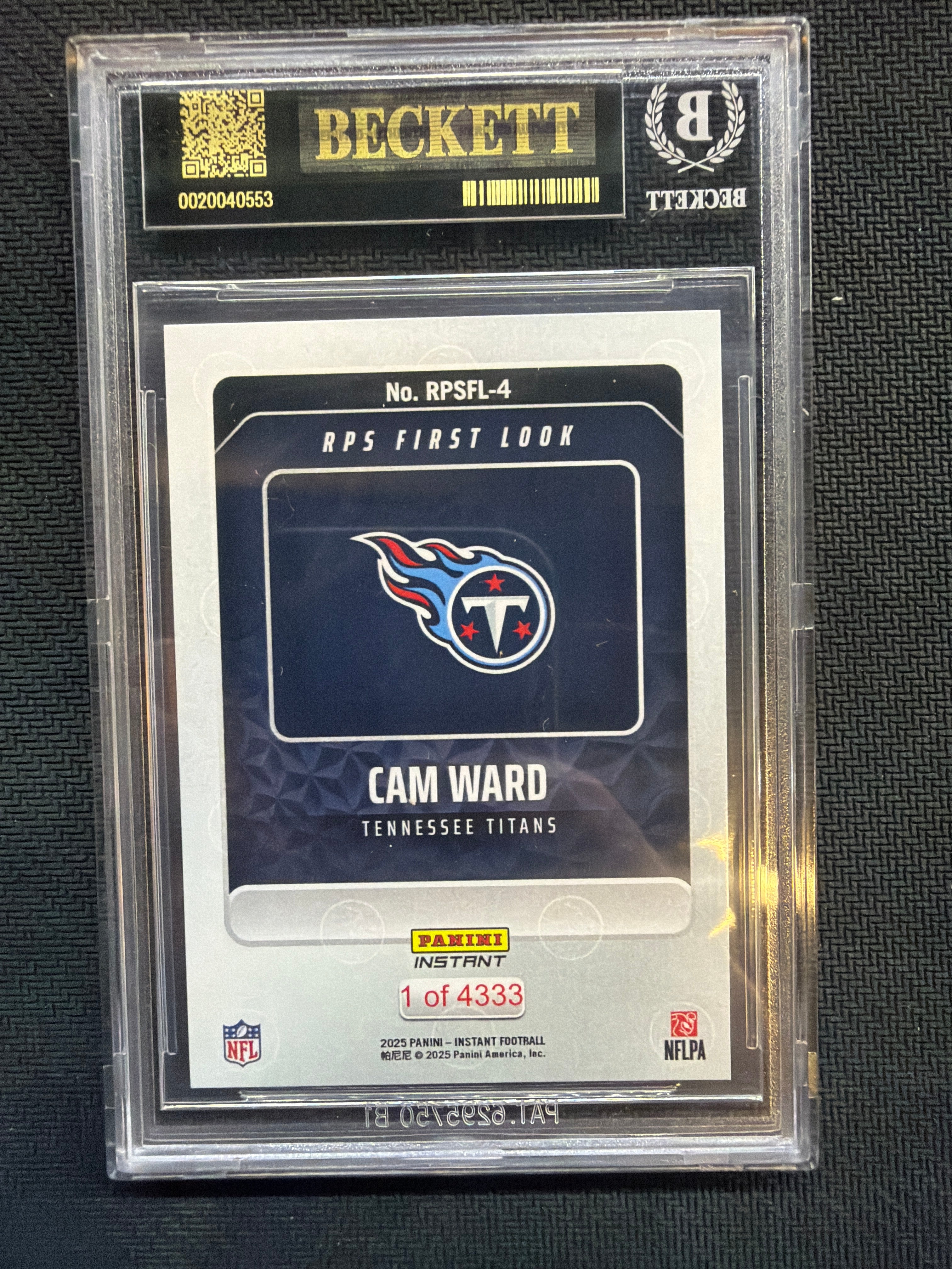 2025 Panini Instant Cam Ward Rookie First Look BGS 10 Black Label Titans 553