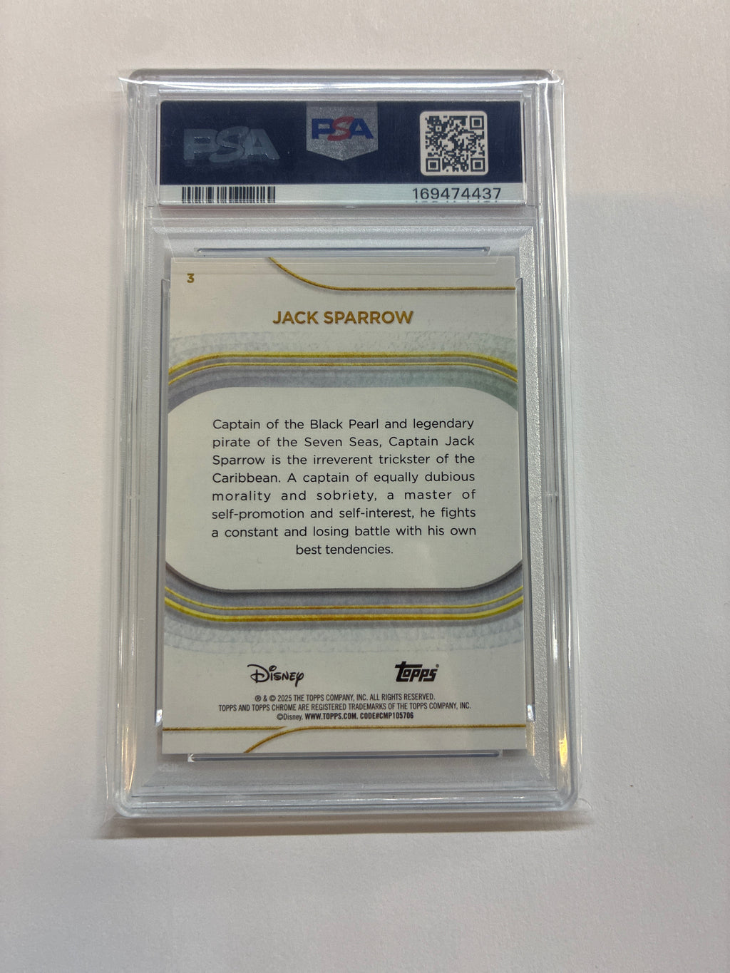 2025 Topps Chrome Disney Sapphire Jack Sparrow PSA 9