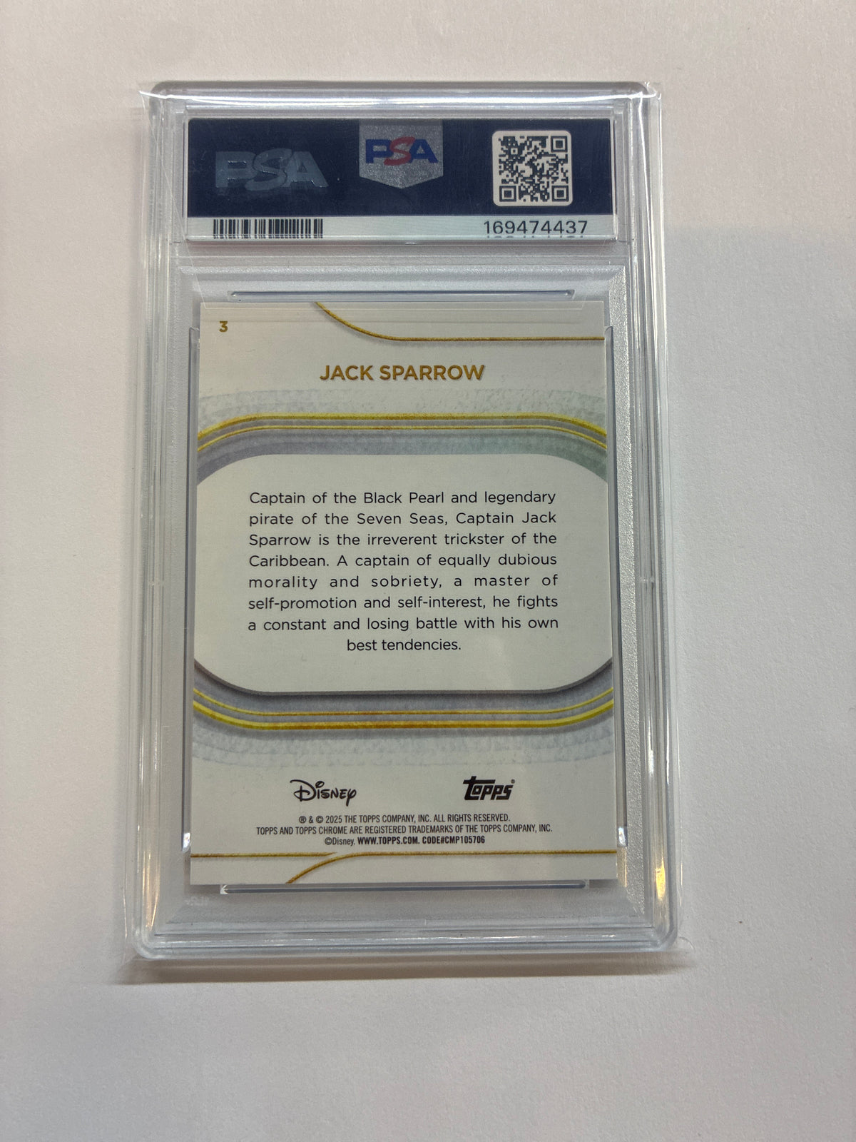 2025 Topps Chrome Disney Sapphire Jack Sparrow PSA 9