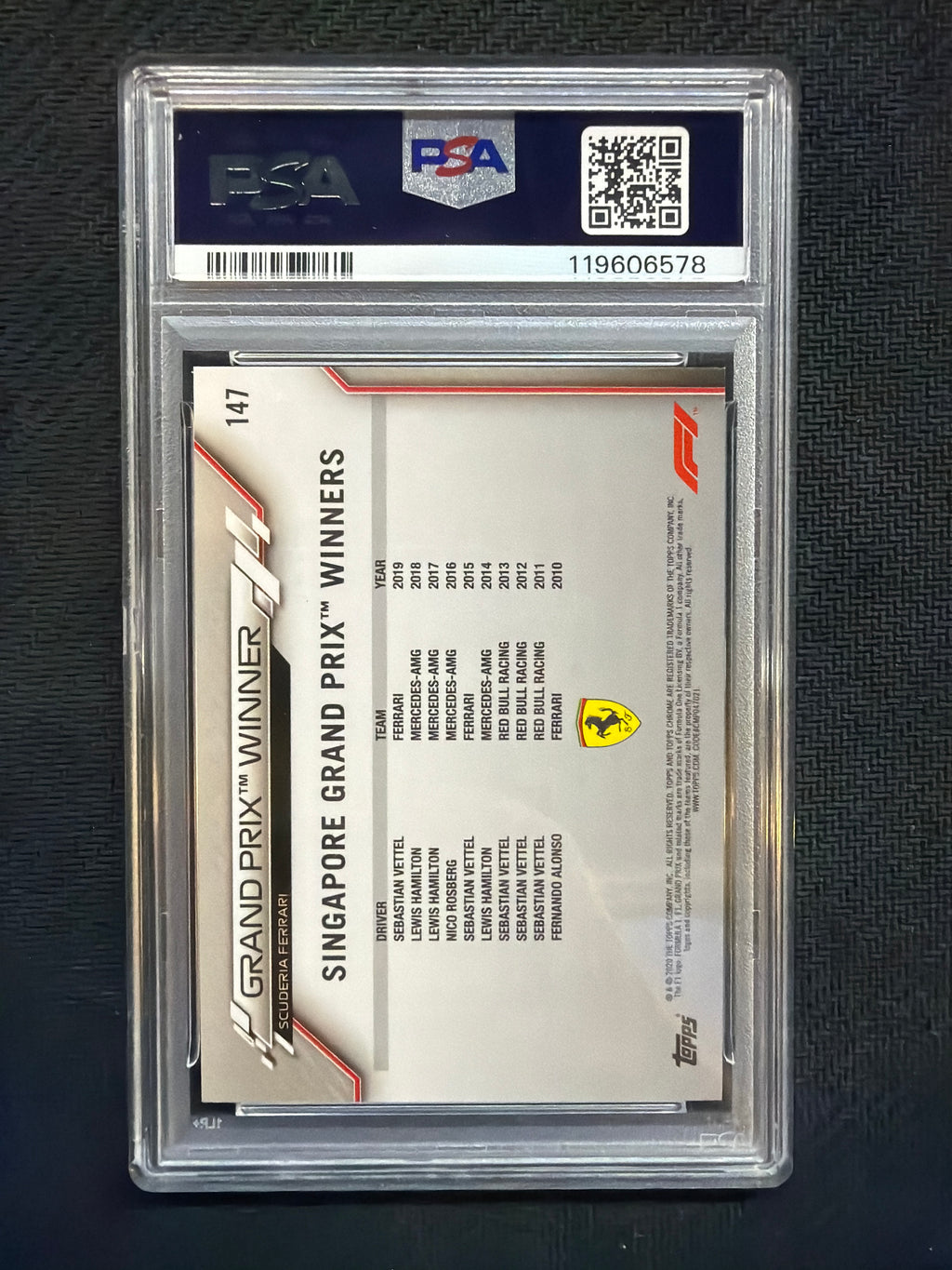 2020 Topps Chrome F1 Sapphire Sebastian Vettel #147 PSA 10 578