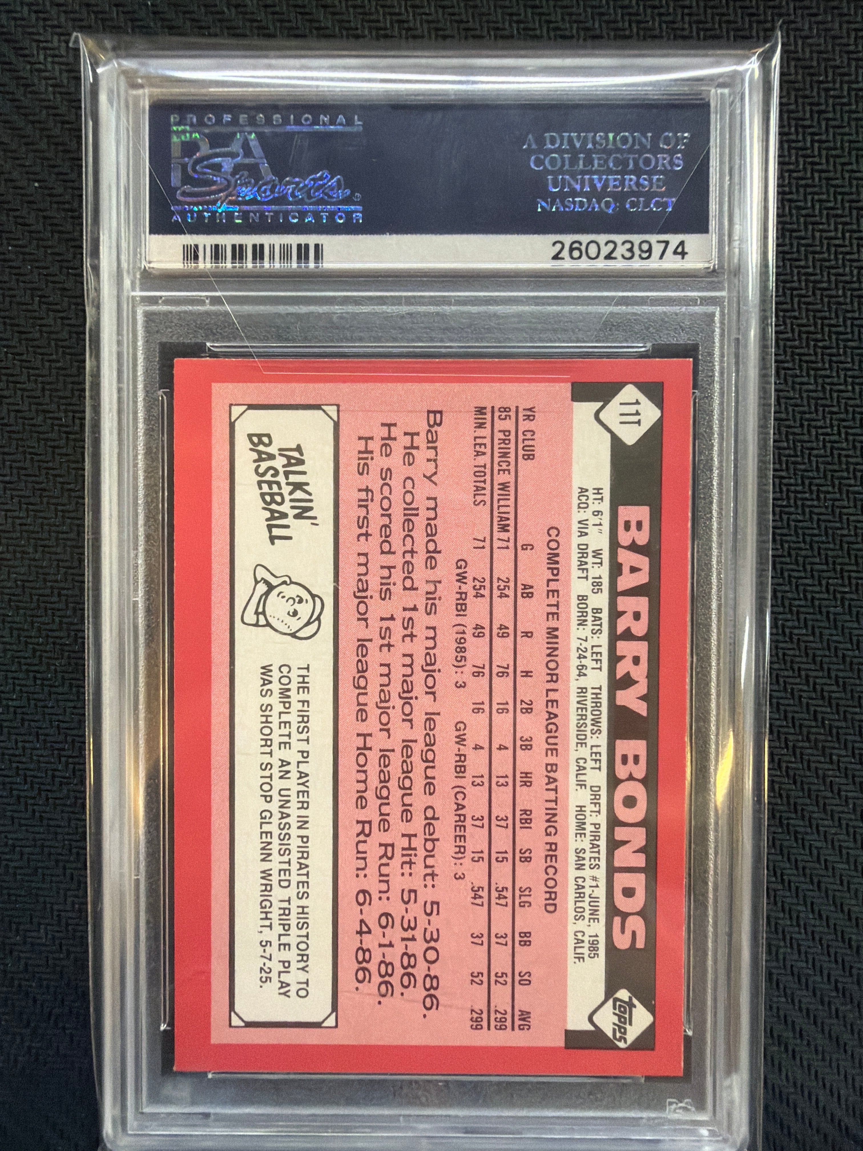 1986 Topps Traded Barry Bonds Tiffany #11T PSA 9 Pirates
