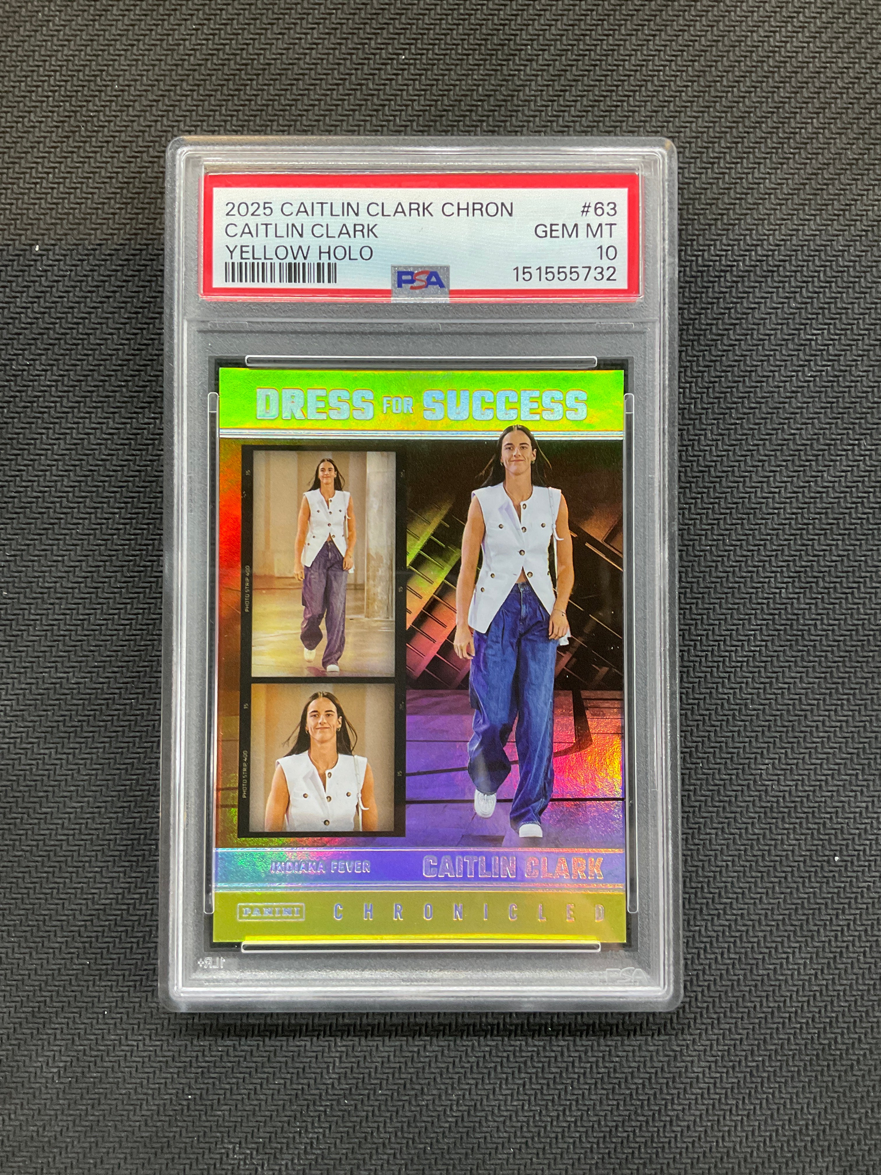 2025 Panini Caitlin Clark Chronicles Yellow Holo Dress For Success PSA 10