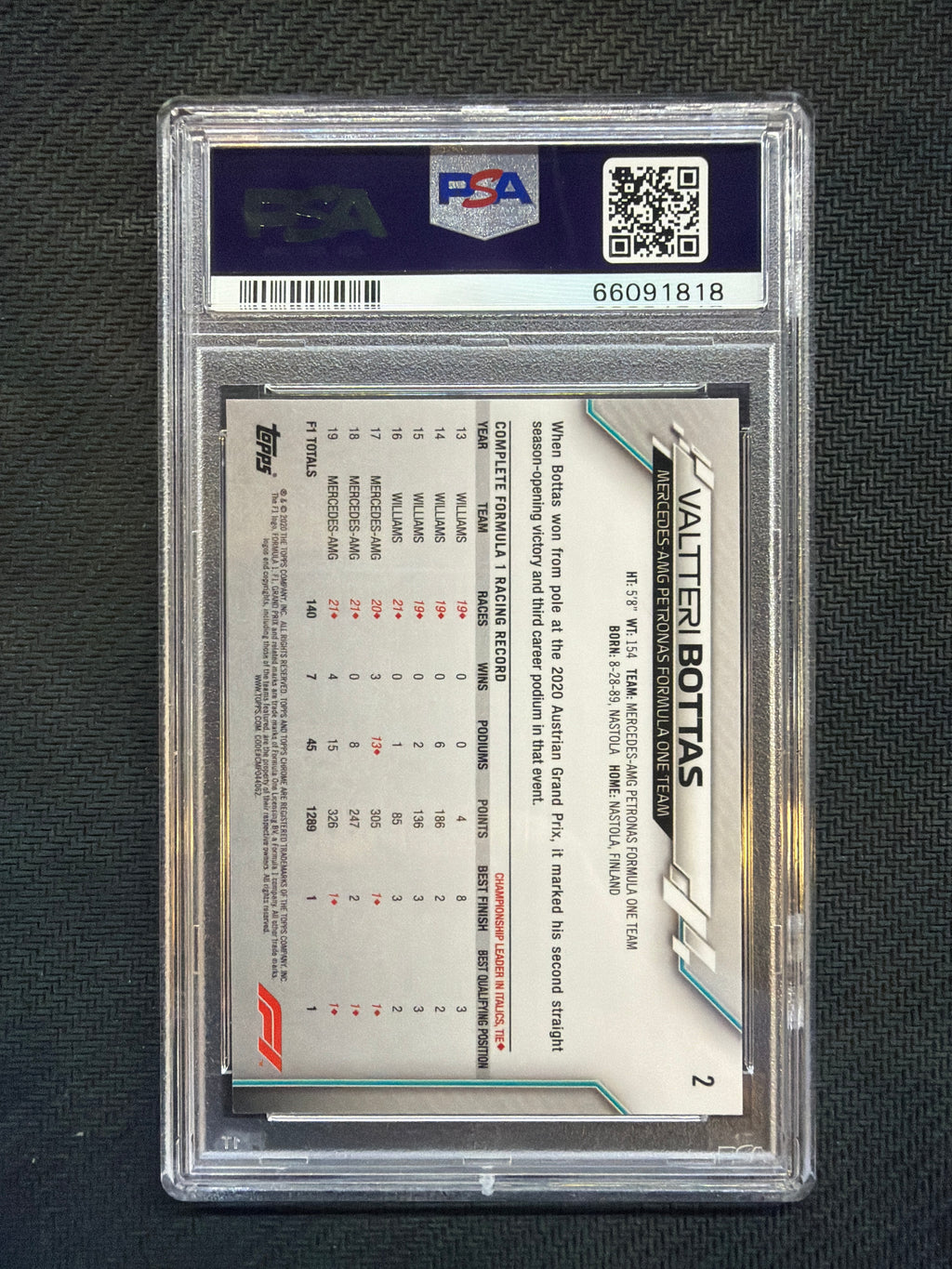 2020 Topps Chrome F1 Valtteri Bottas Image Variation SP #2 PSA 9 818