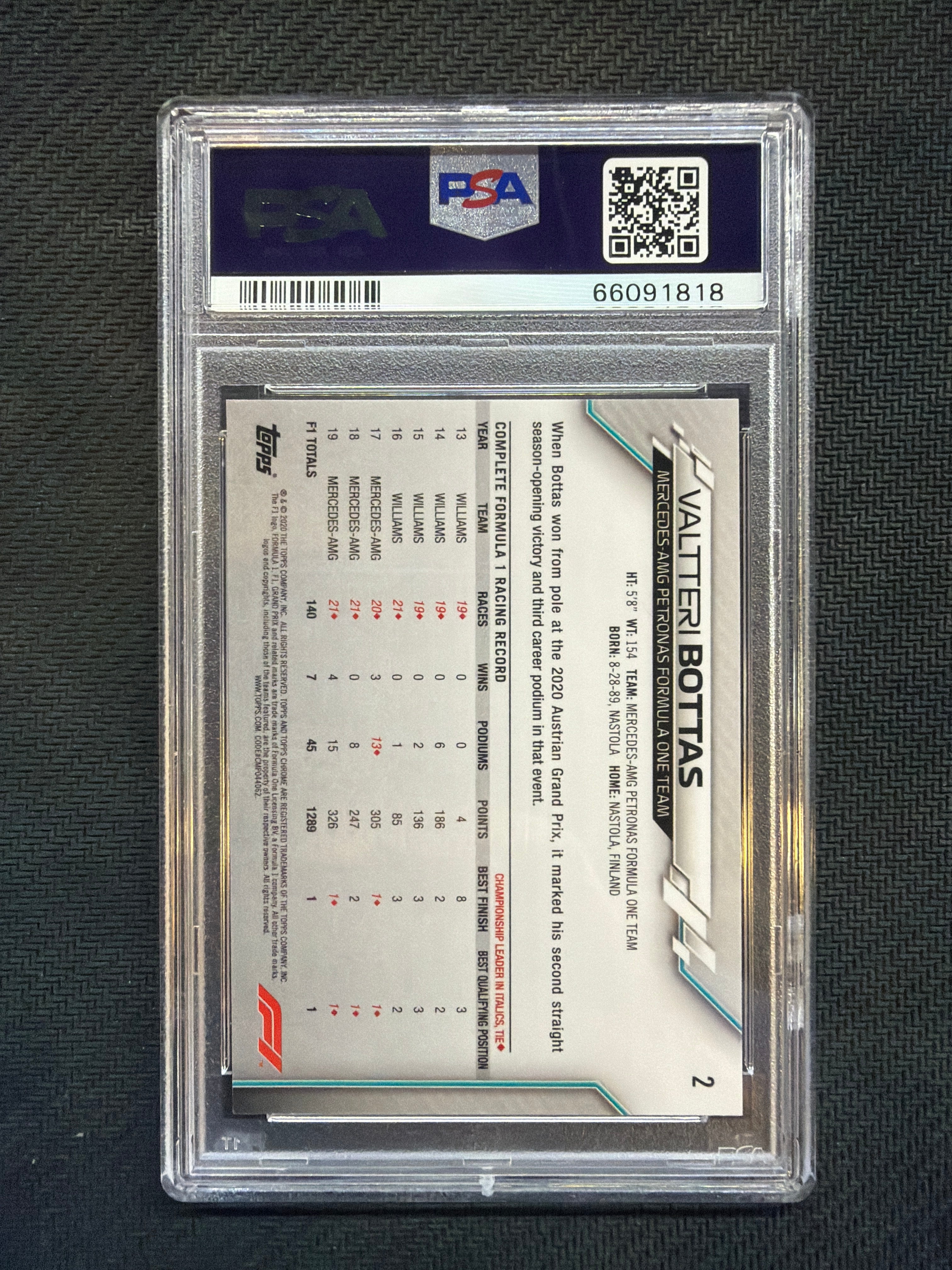2020 Topps Chrome F1 Valtteri Bottas Image Variation SP #2 PSA 9 818