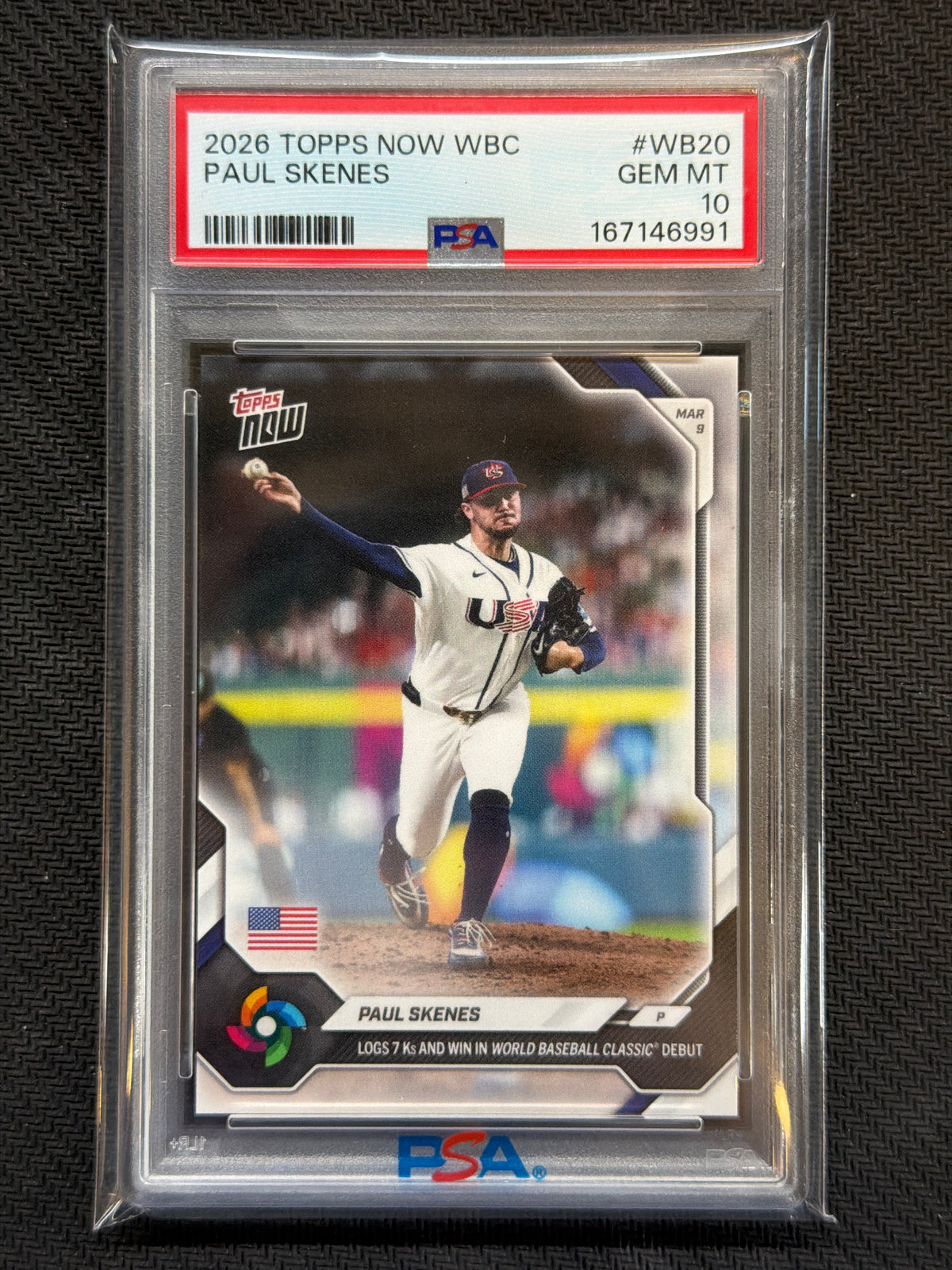 2026 Topps Now WBC Paul Skenes #WB20 7 Ks PSA 10 991