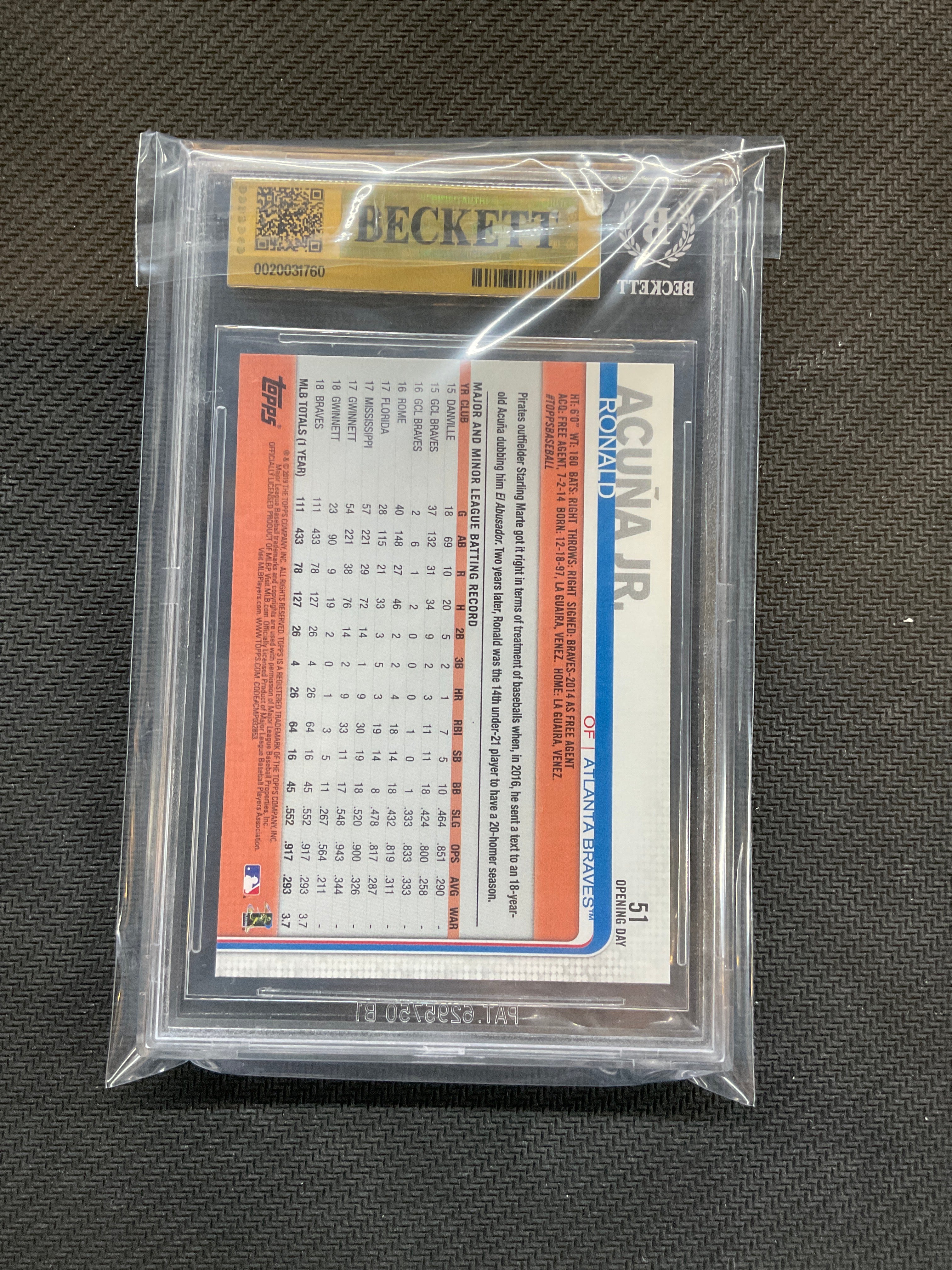 2019 Topps Opening Day Ronald Acuna Jr. BGS 9.5 Braves