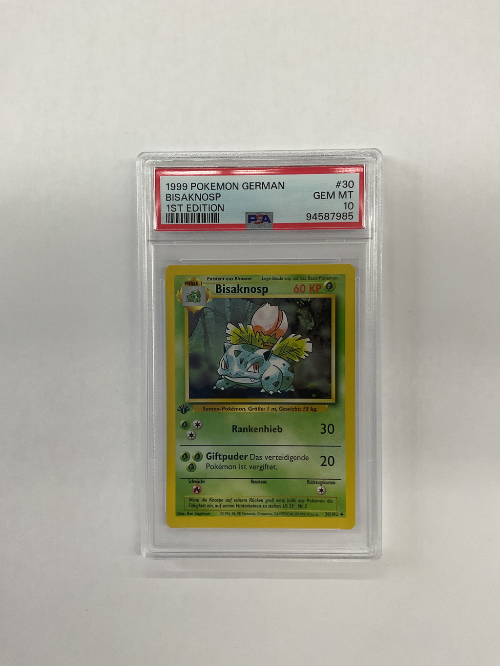 1999 German Pokemon 1st Edition Bisaknosp (Ivysaur) 30 PSA 10