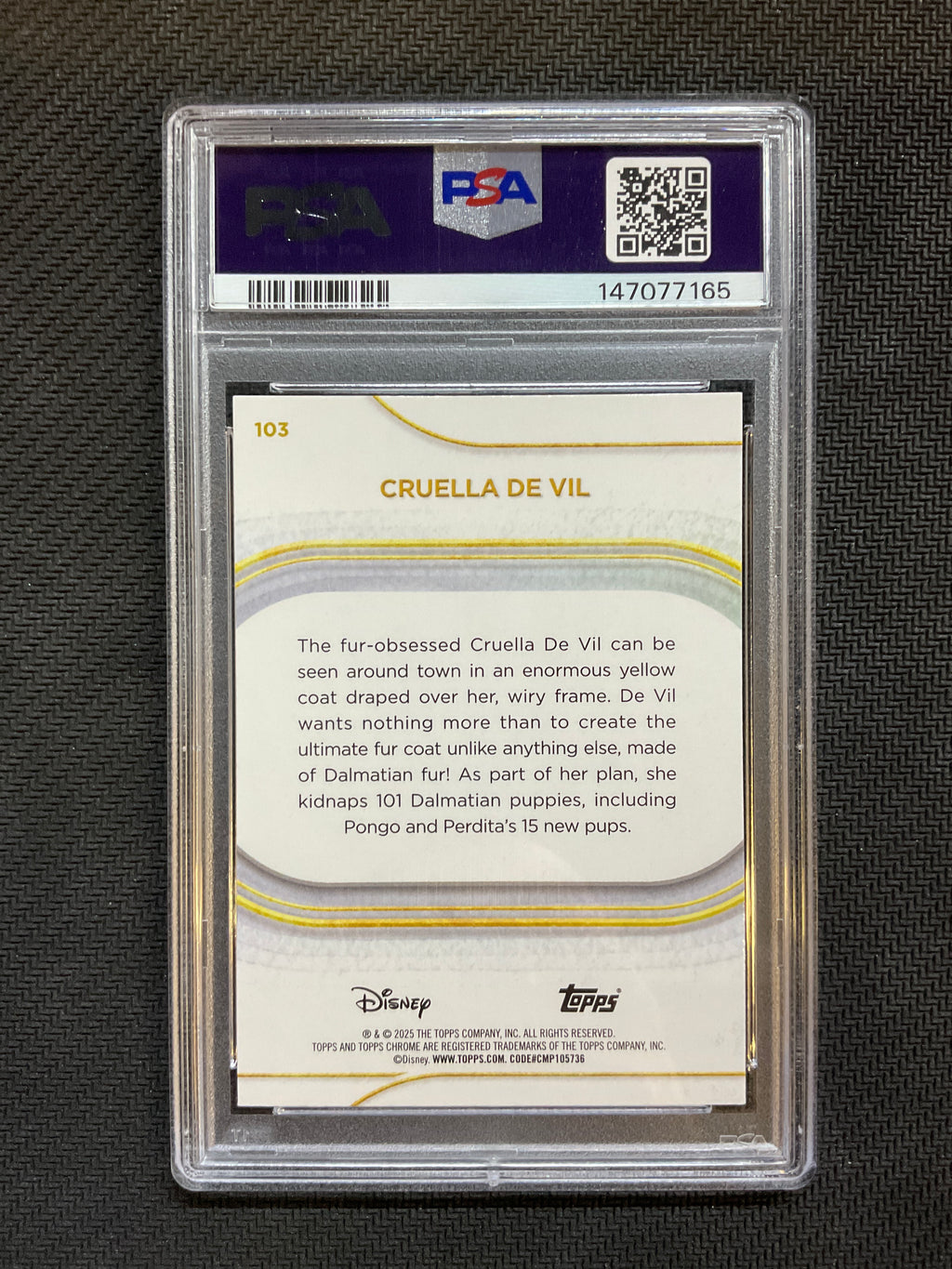 2025 Topps Chrome Disney Sapphire Cruella De Vil PSA 10 165