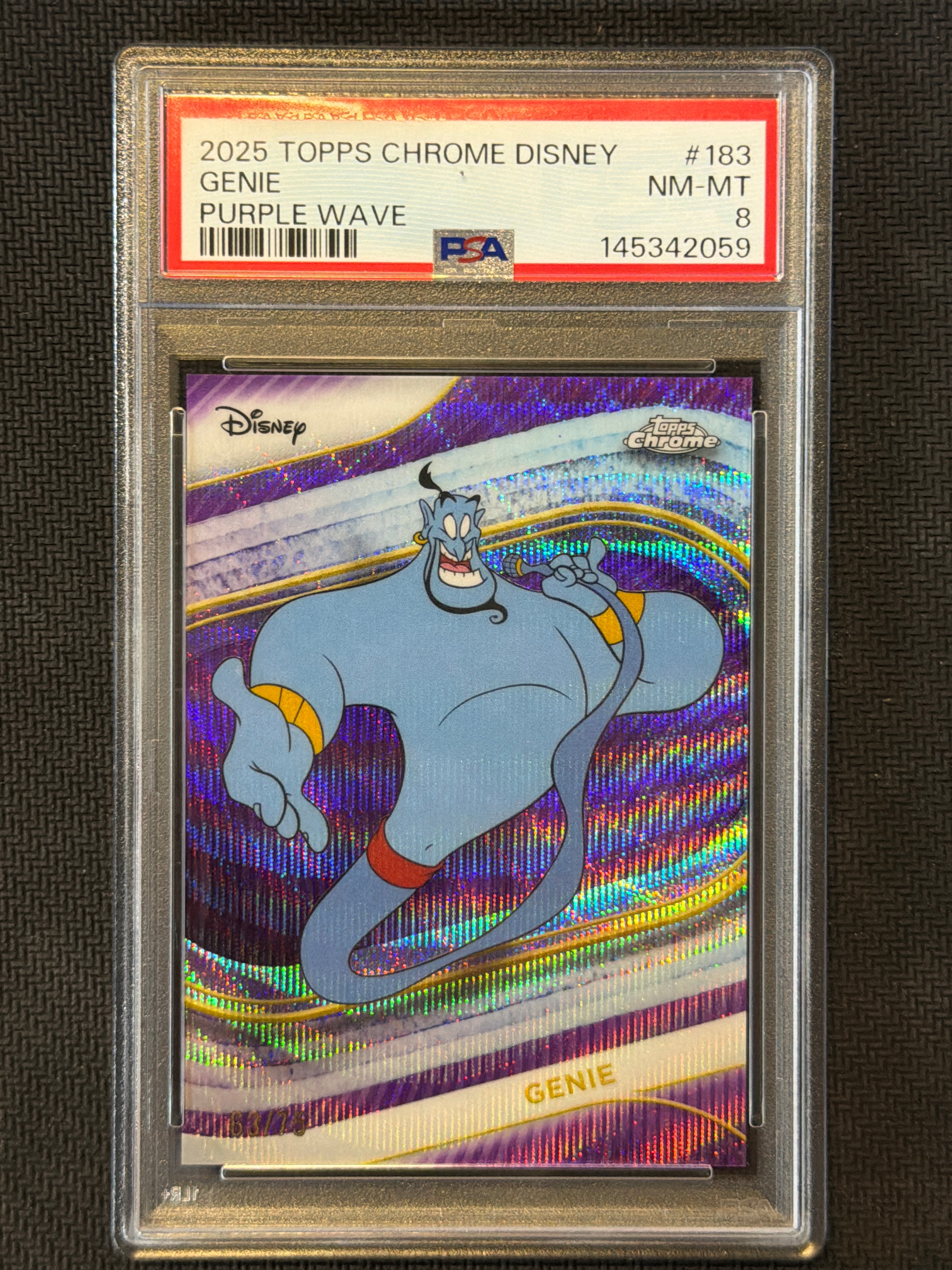 2025 Topps Chrome Disney Genie Purple Wave /75 PSA 8