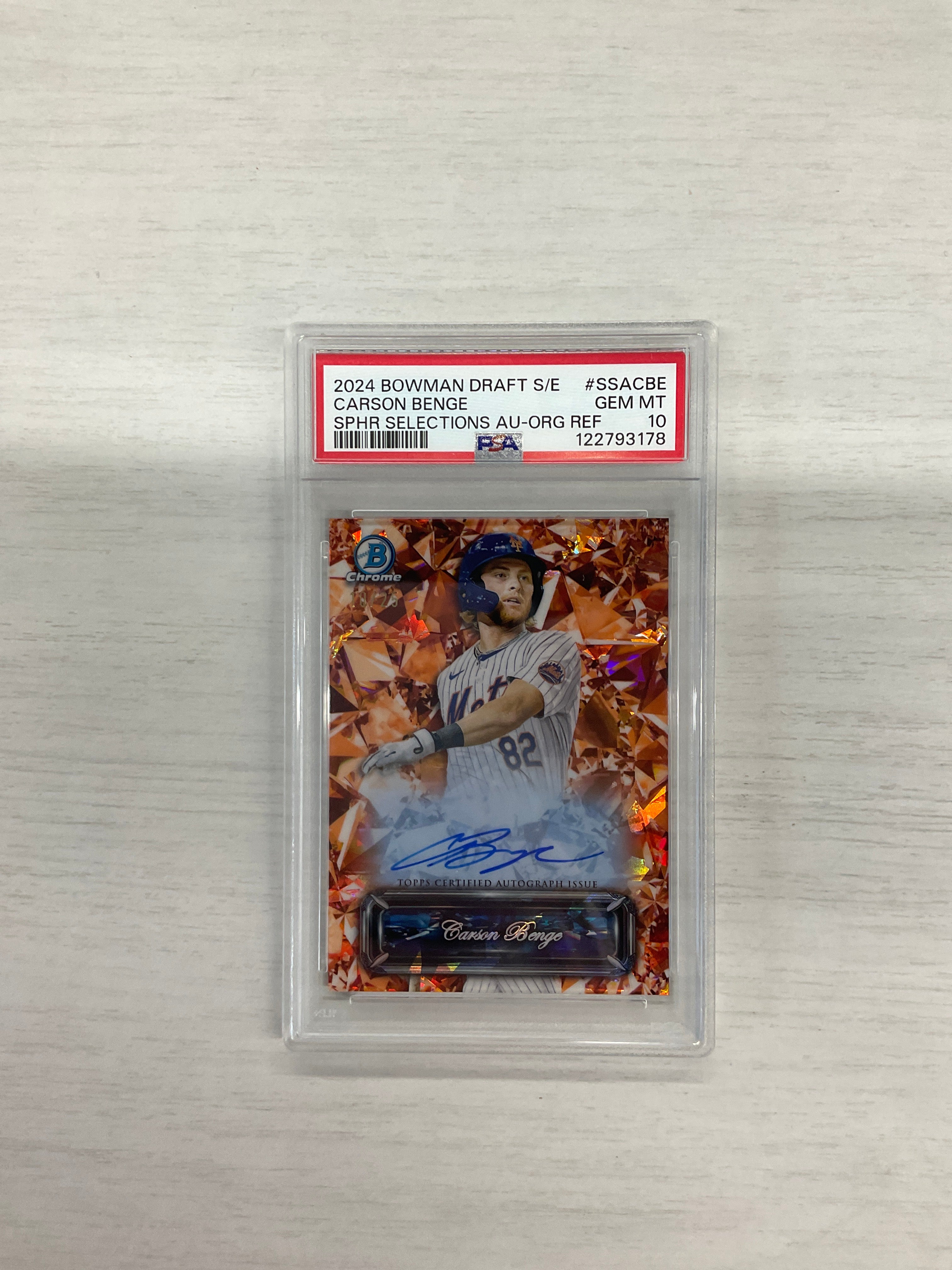 2024 Bowman Sapphire Carson Benge Selections Auto /25 PSA 10